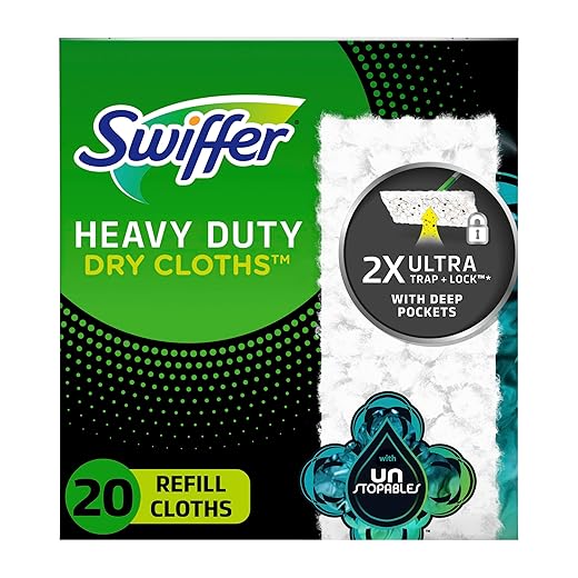 Swiffer Sweeper Heavy Duty Dry Multi-Surface Cloth Refills for Floor Sweeping and Cleaning, Unstopables Fresh Scent, 20 Count