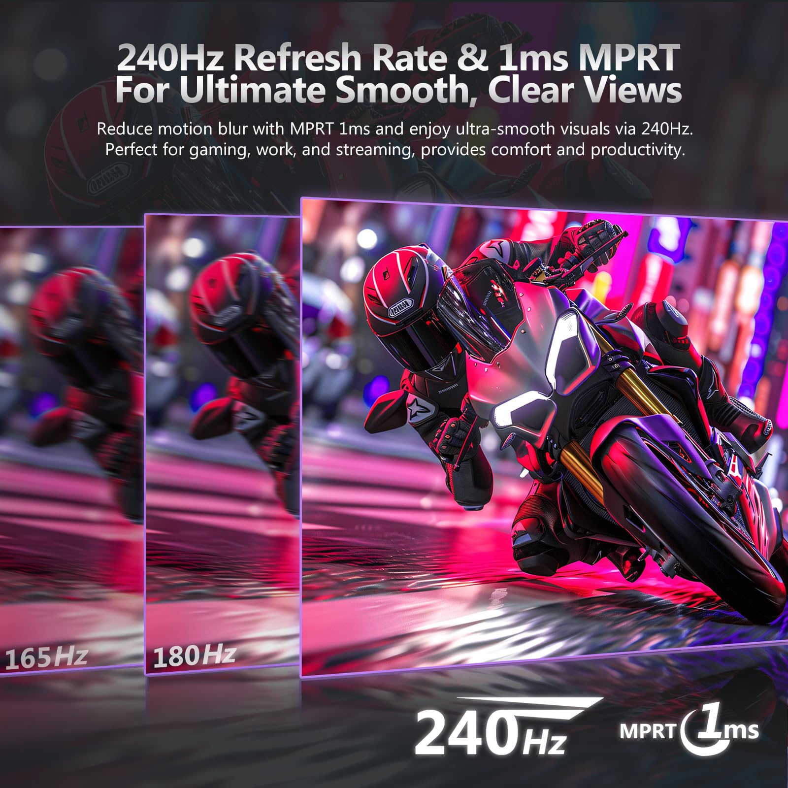 24 Inch 240Hz Gaming Monitor, IPS Panel MPRT 1ms, Full HD 1080P, 300cd/m² Brightness, Adaptive Sync, Crosshair, DP1.4 & HDMI2.0, Black - 2