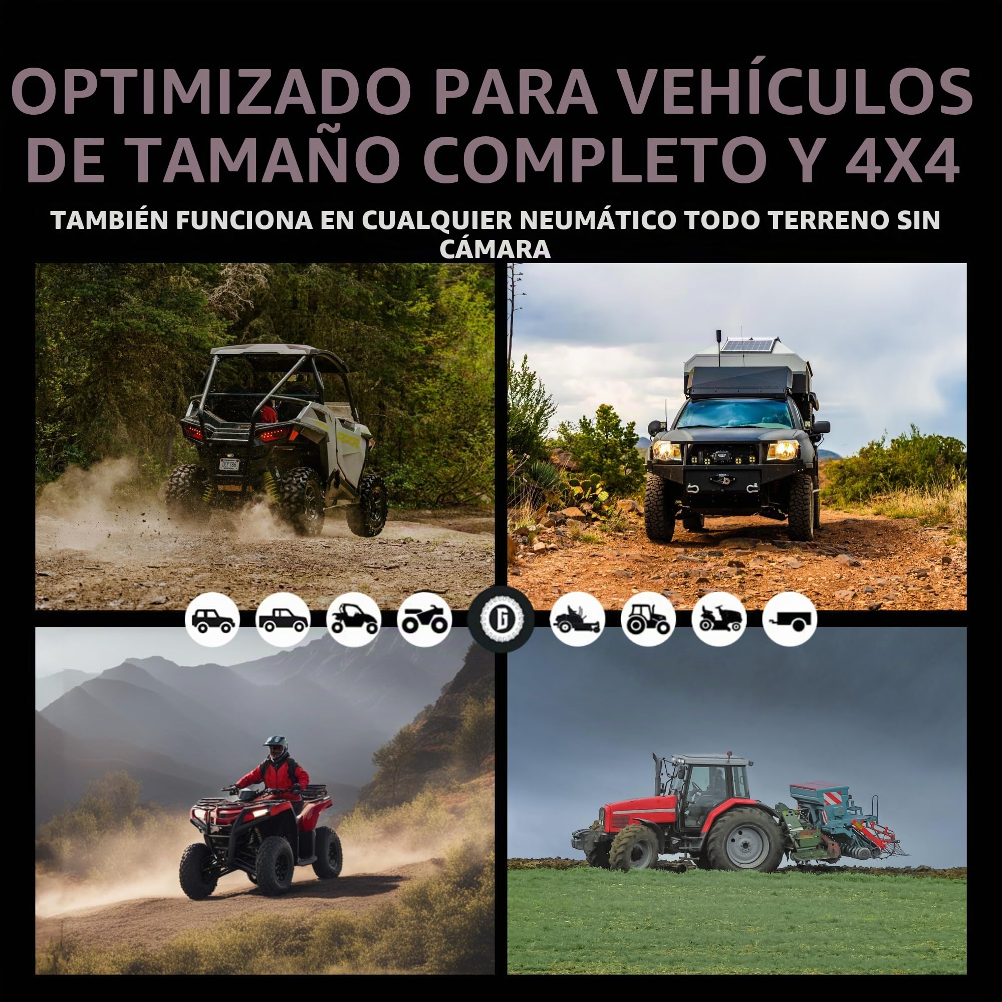 GlueTread - Kit de reparación de neumáticos de Pared Lateral de tamaño Completo de 4 x 4 | Kit de reparación de pinchazos para vehículos Todoterreno 4x4 | Fórmula de Goma Mejorada Que no Necesita