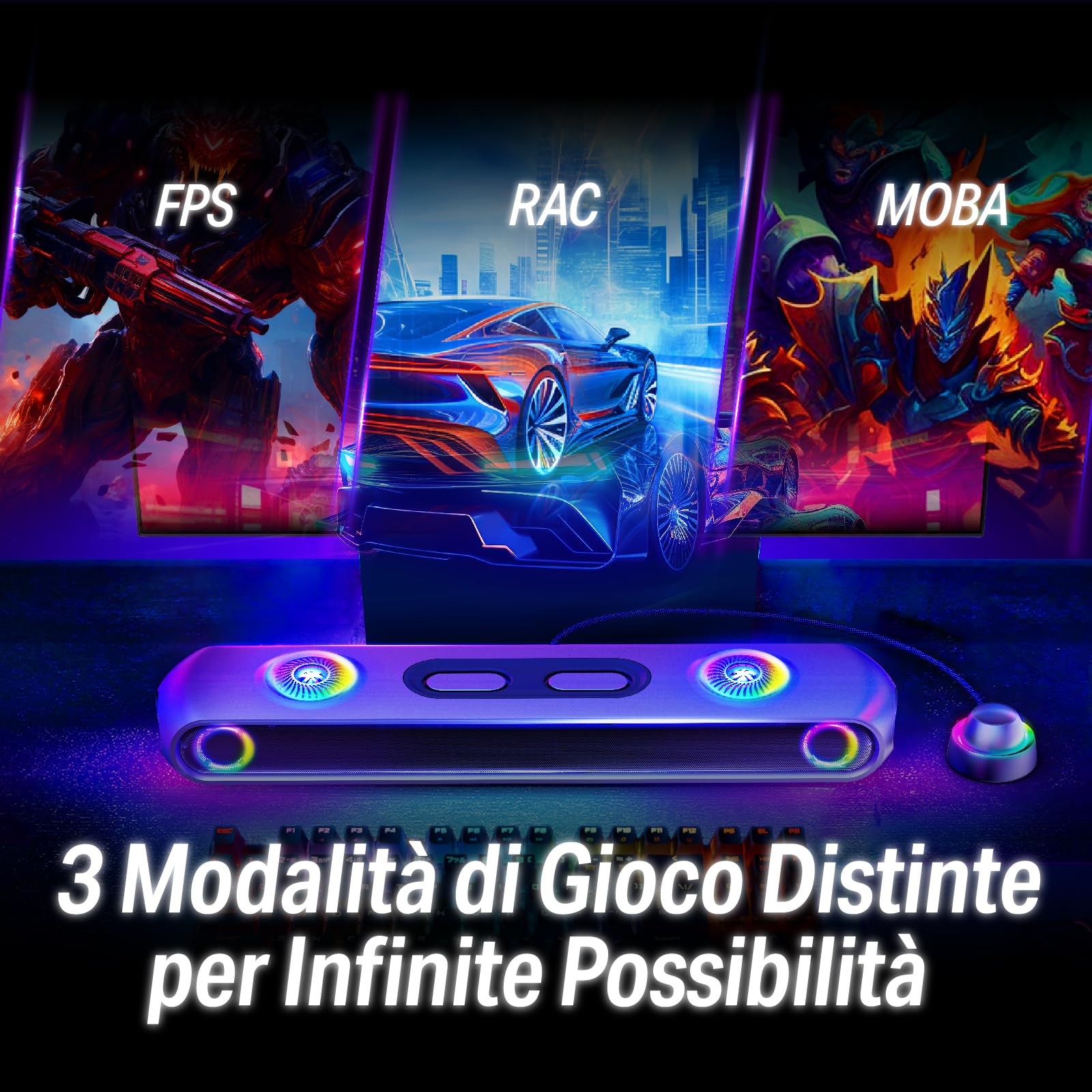 OXS Thunder Pro 5.1.2 Soundbar da Gioco, Bassi Migliorati, Connessione multi-Dispositivo Bluetooth, Subwoofer integrato, 3 Modalità Pro Gamer, Design Elegante, per PC, Console di Gioco