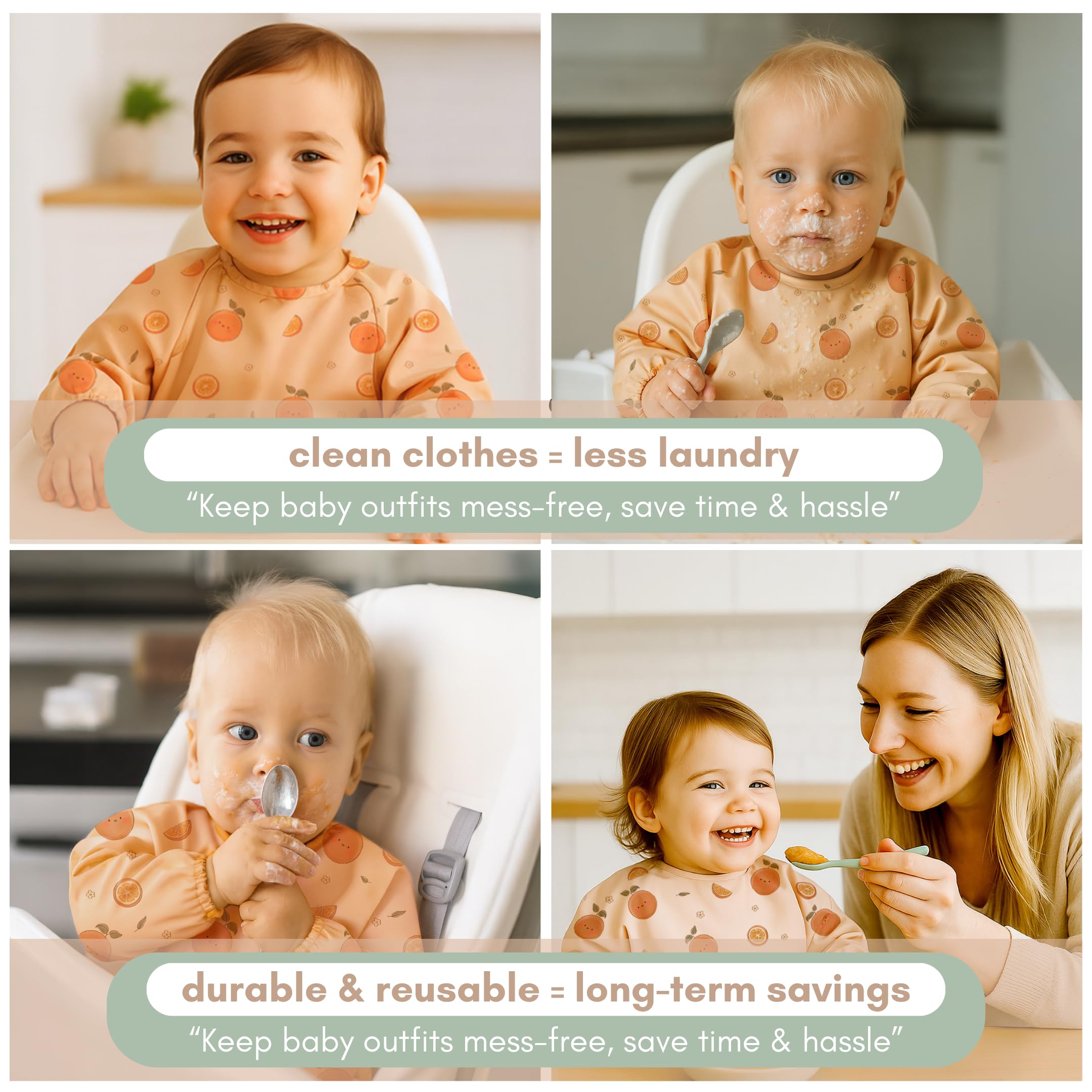 Tiny Trees® Long Sleeve Baby Bib, Coverall Waterproof Weaning Bib with Pocket, Babies & Toddlers 6-36 Months, Easy Wipe Clean - Image 2