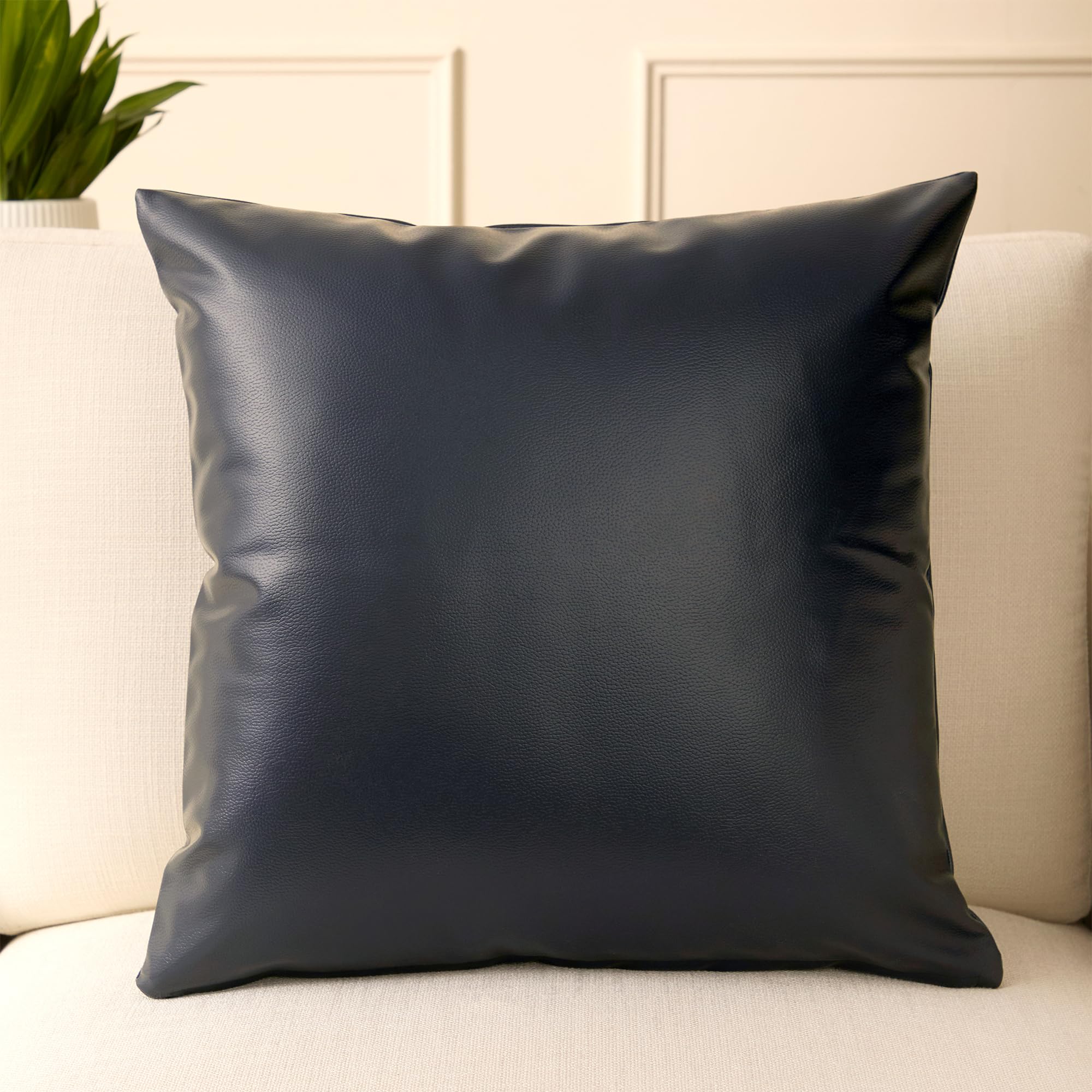 Encasa XO Leather Cushion Covers, No Inserts, Pack of 1 Navy Blue, 16"x16" — image 1