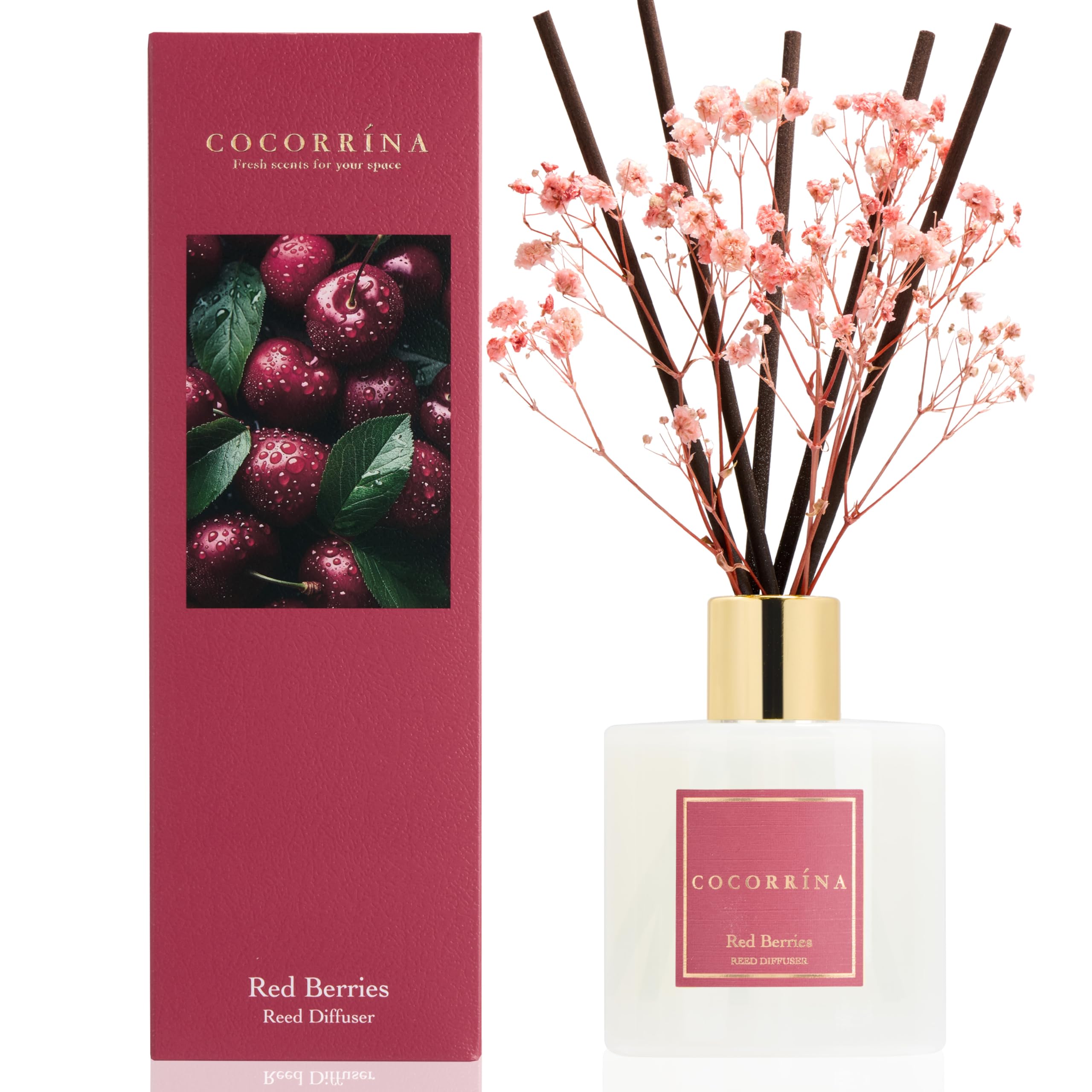 COCORRÍNA Reed Diffuser - Red Berries 200ml Scented Diffuser with 8 Sticks Home Fragrance for Bedroom Bathroom Living Room, Home & Office Decor — image 1