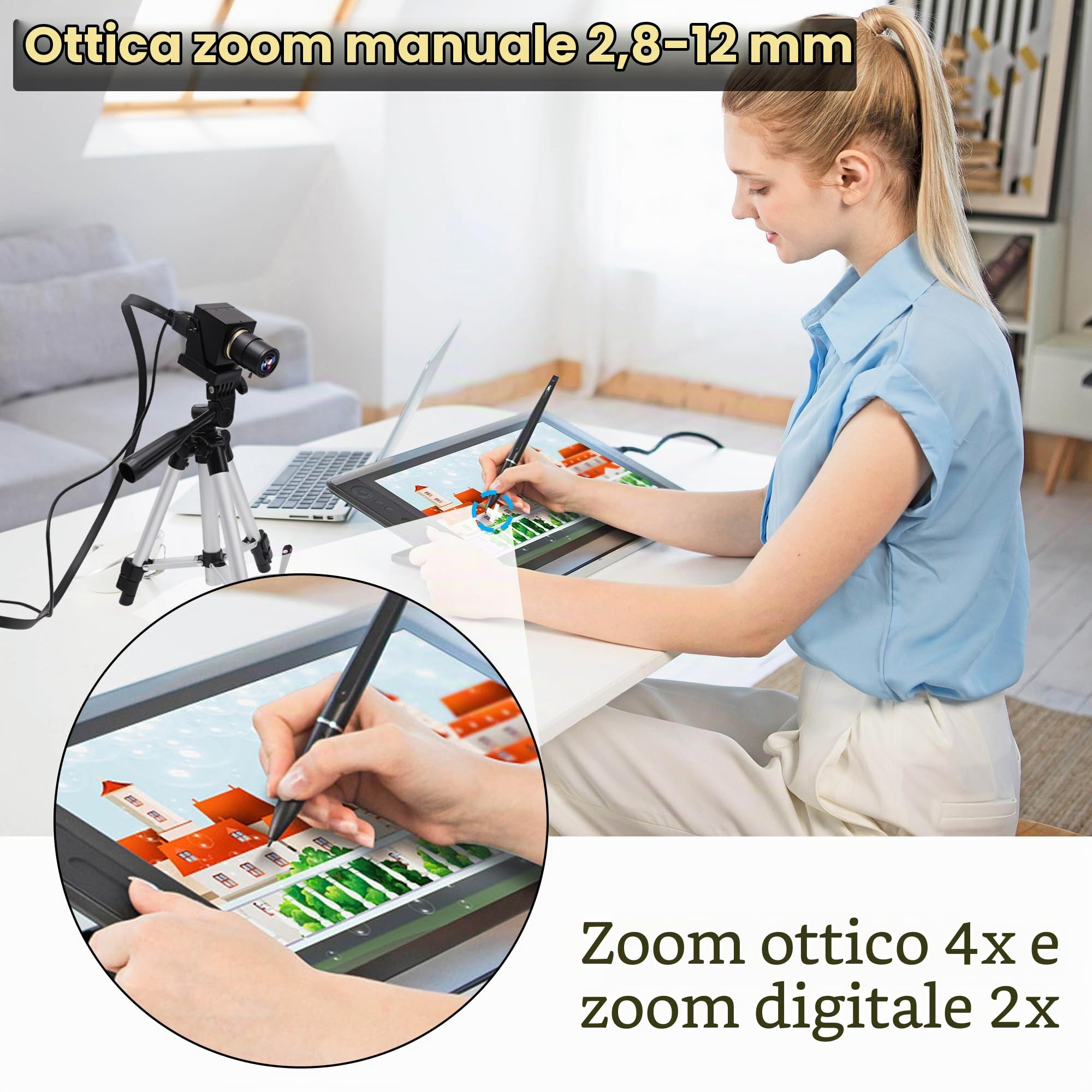 SVPRO Webcam 4K USB HDMI con zoom manuale per primo piano con obiettivo variabile da 2,8-12 mm, fotocamera plug and play per uso industriale, streaming e video domestico
