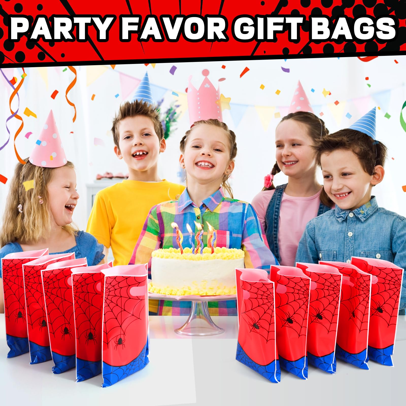 24 Pcs Small Gift Bags Bulk, Spider Web Gift Bag Party Favor Bags Treat Bags Double-sided Candy Bags for Party Favors Goody Bags Plastic Goodie Bags for Birthday Party for Spider Theme Decorations