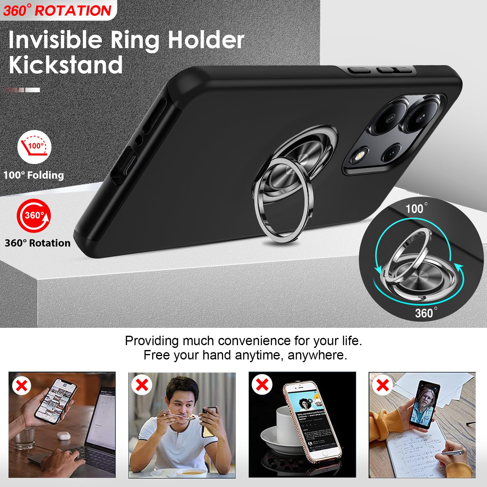 LeYi Handyhülle Für Xiaomi Redmi Note 13 Pro 5G – Mit 360° Metallring-Ständer, 2 Panzerglas-Folien & 2 Kamera-Schutzfolien Inklusive | Robust & Stoßfest In Blau