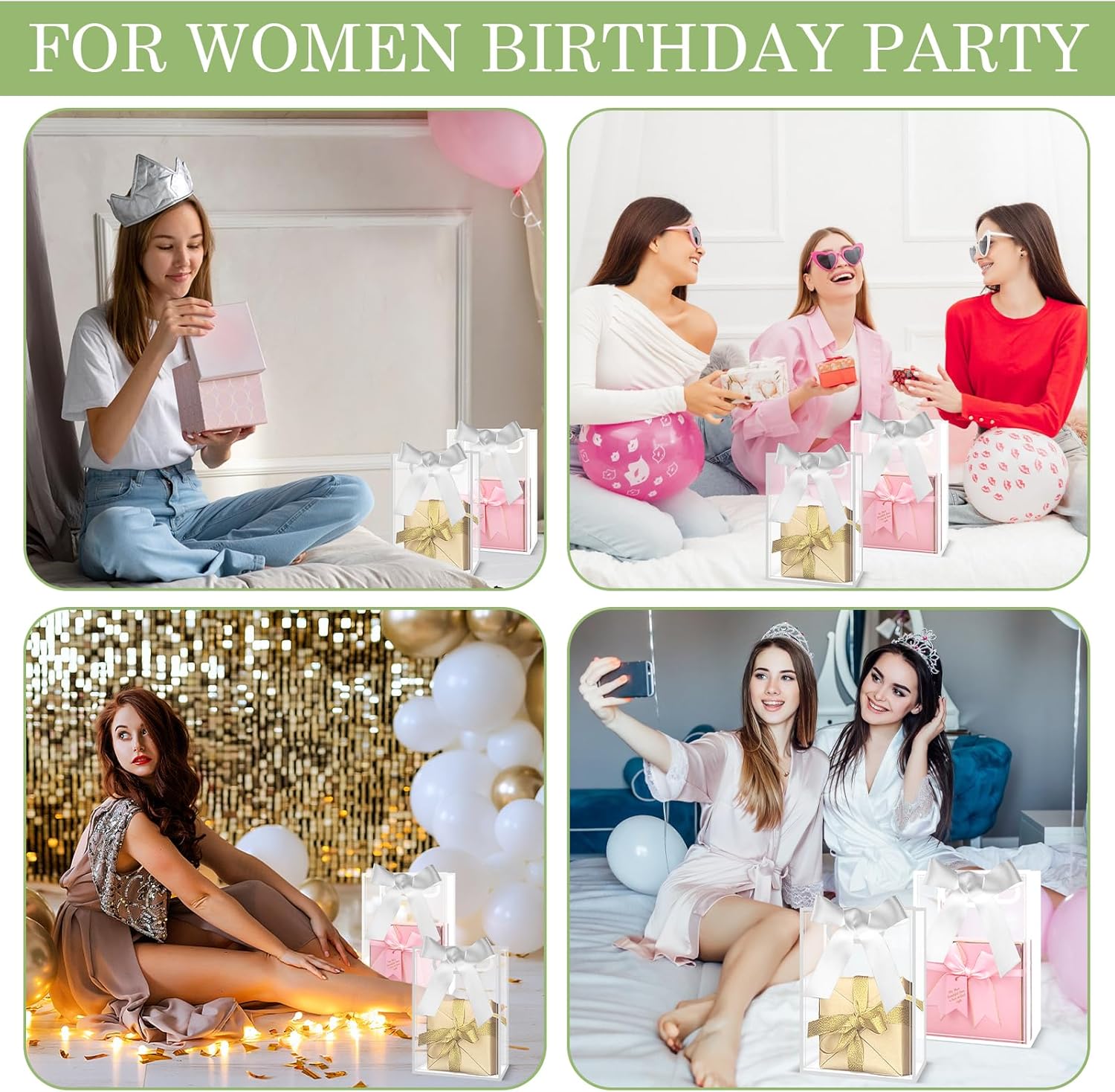 Youdaju 24 Pcs Clear Plastic Gift Bag with Die Cut Handles Reusable Bag Transparent PVC Gift Bag Party Favor Bags with Ribbon for Wedding Bridal Party Baby Shower Birthday Christmas (7x10x3.1 White) - Image 5