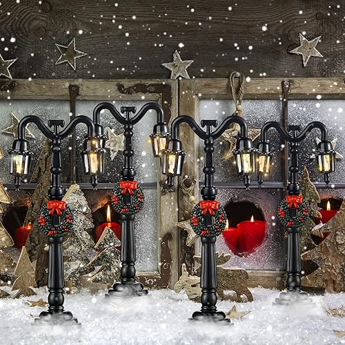 Miniatura 8 de Mudder Lámpara de Navidad para poste de pueblo, accesorios de pueblo, lámpara de hadas de aldea, lámpara de calle en miniatura, luces de calle