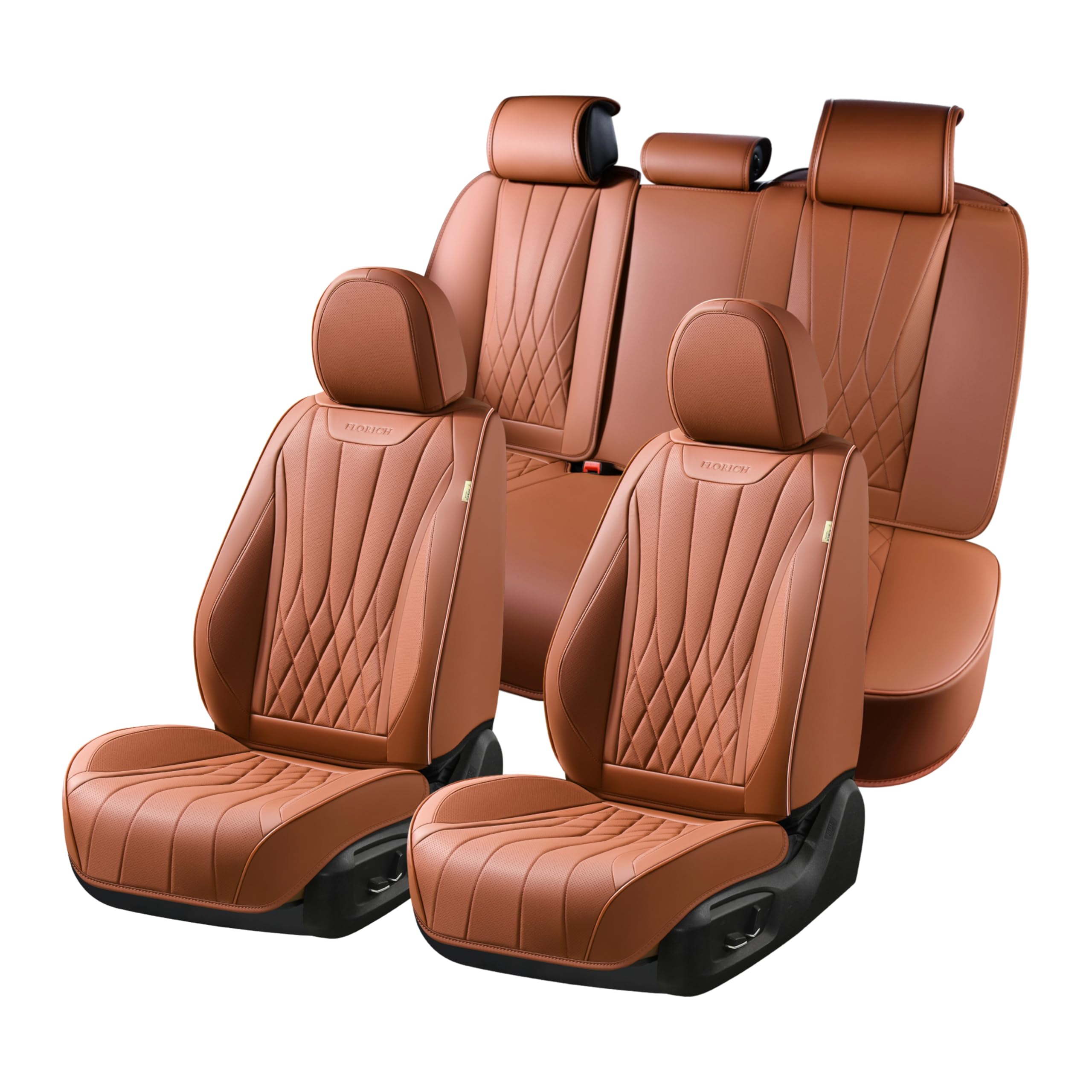 FLORICH Full Set Car Seat Covers, Automotive Seat Covers for Trucks, SUV, Sedans, Waterproof Nappa Leather Seat Protector Car Accessories for Most Cars - Brown