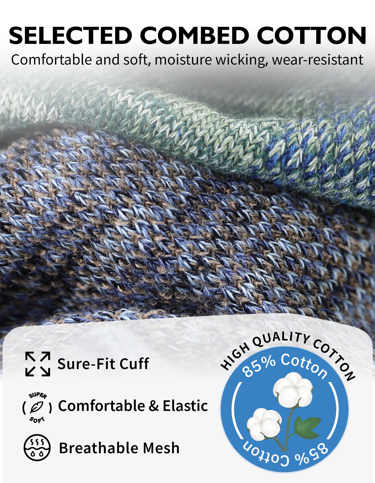 CLOSEMATE 5 Paires Socquettes Homme Femme 39-42 43-46 en Coton | Semelles épaisses pour amorti optimal, Ajustement élastique, Maille respirante, Renforts aux orteils et talons
