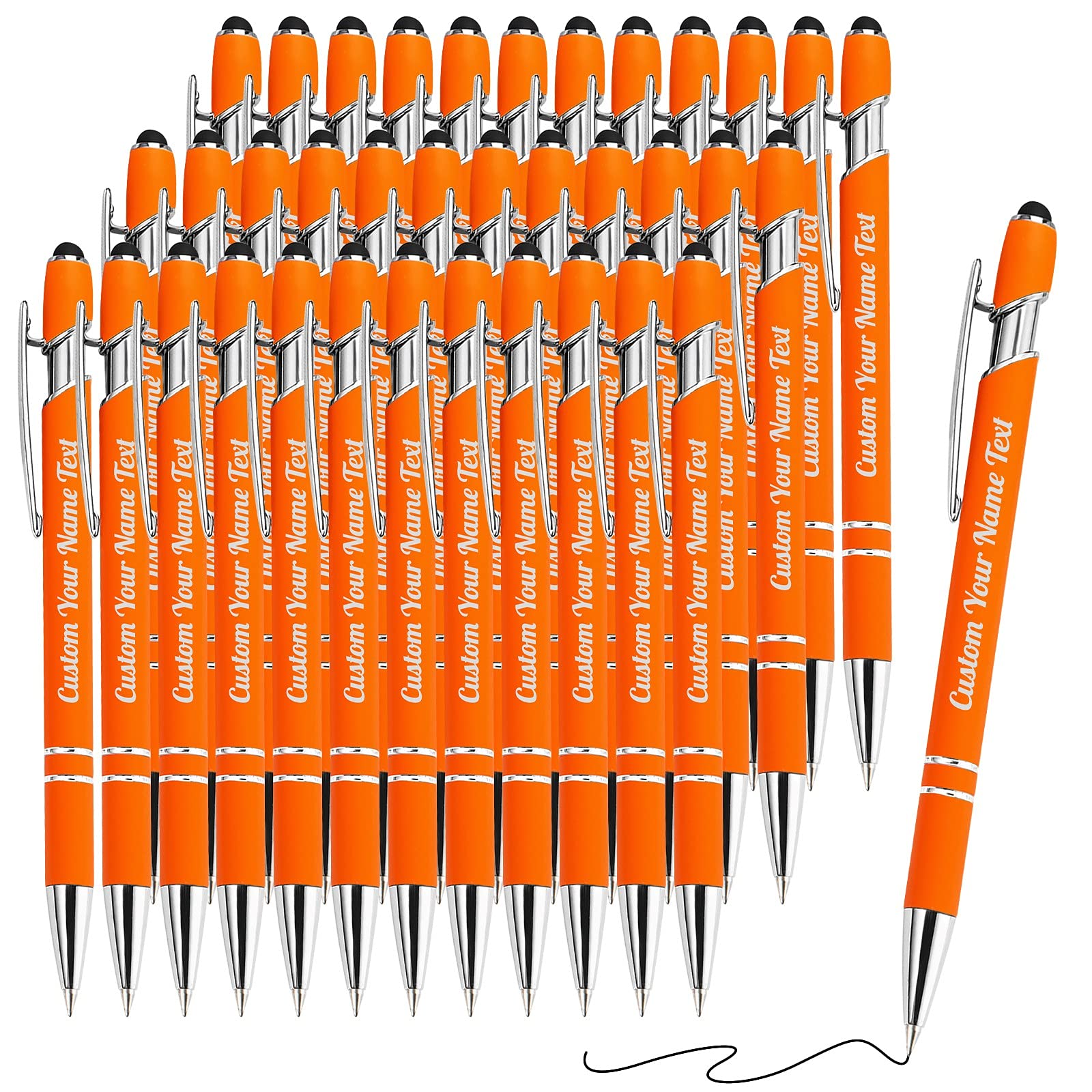 36PCS Personalised Pens Bulk with Name Free Engraving,Custom Ballpoint Pens with Stylus,Engraved Text Message Logo,Customised Gifts for Business,Graduation,Wedding,Birthday,Christmas-Black Ink — image 1