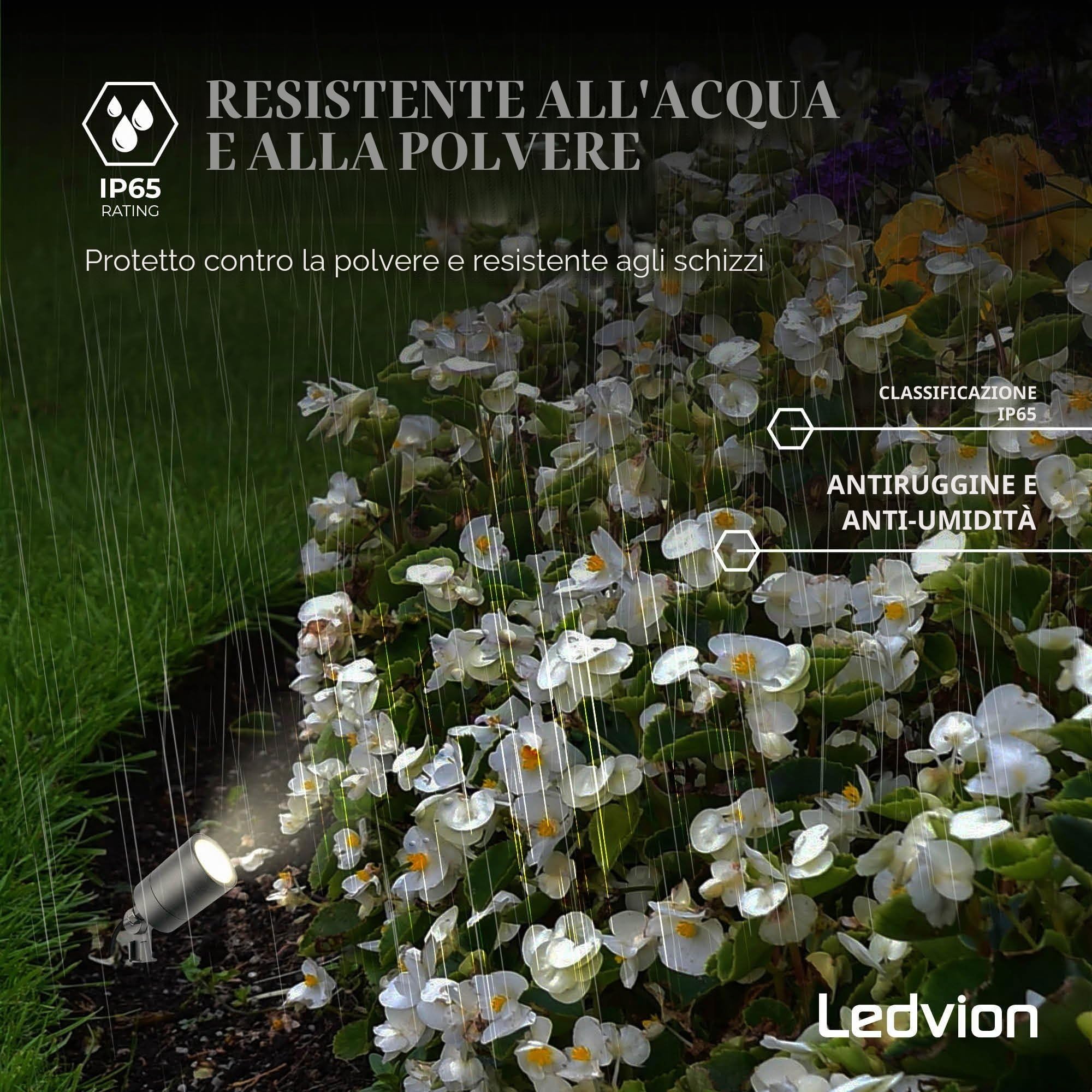 Ledvion 9 pezzi Faretti Esterno Lampade IP65 3W 2700K GU10 picchetto | Per giardino terrazza vialetto aiuole e luce decorativa esterna