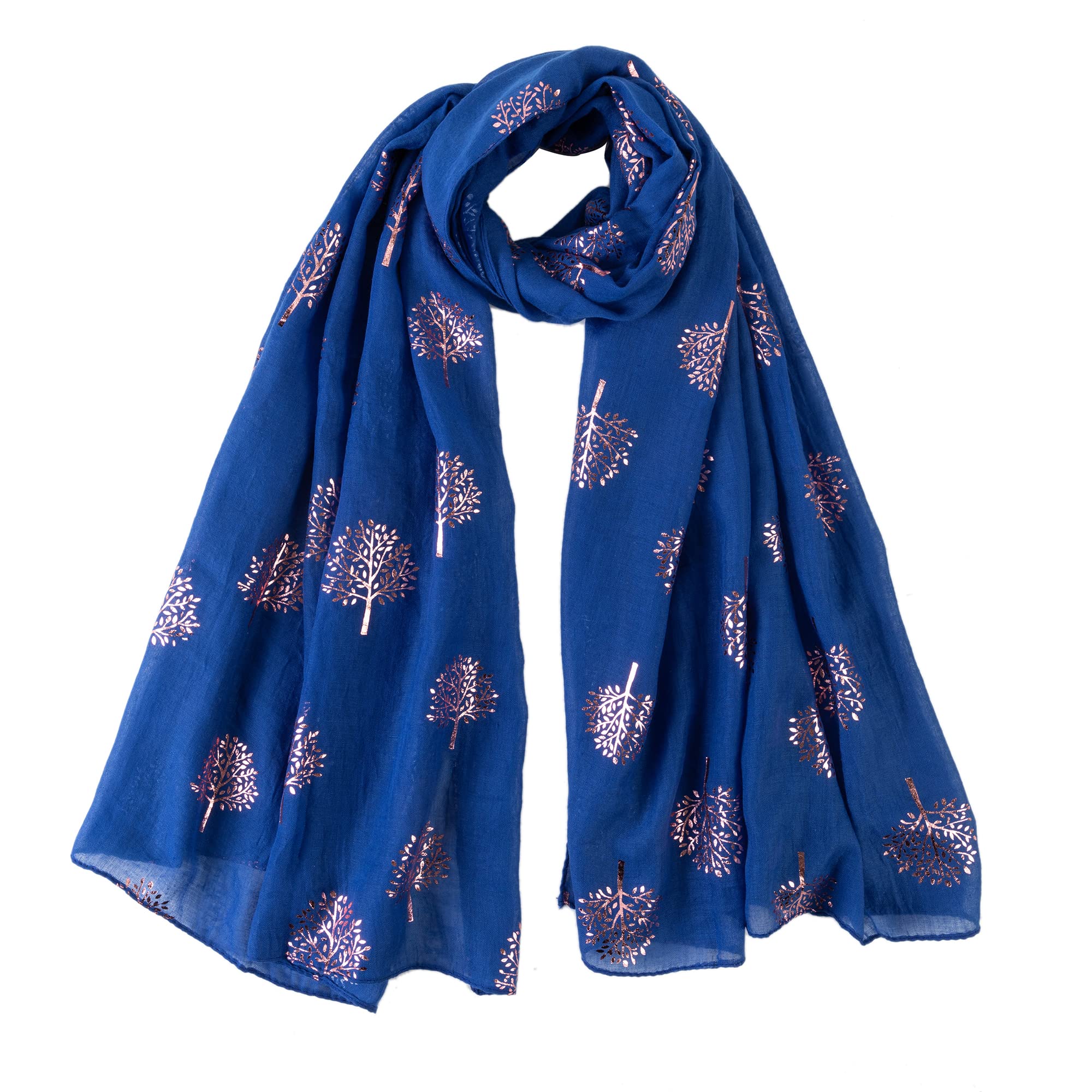 London Scarfs Glitter Mulberry Trees Scarf Women Foil Printed Tree Fashion Ladies Wrap (Royal Blue)