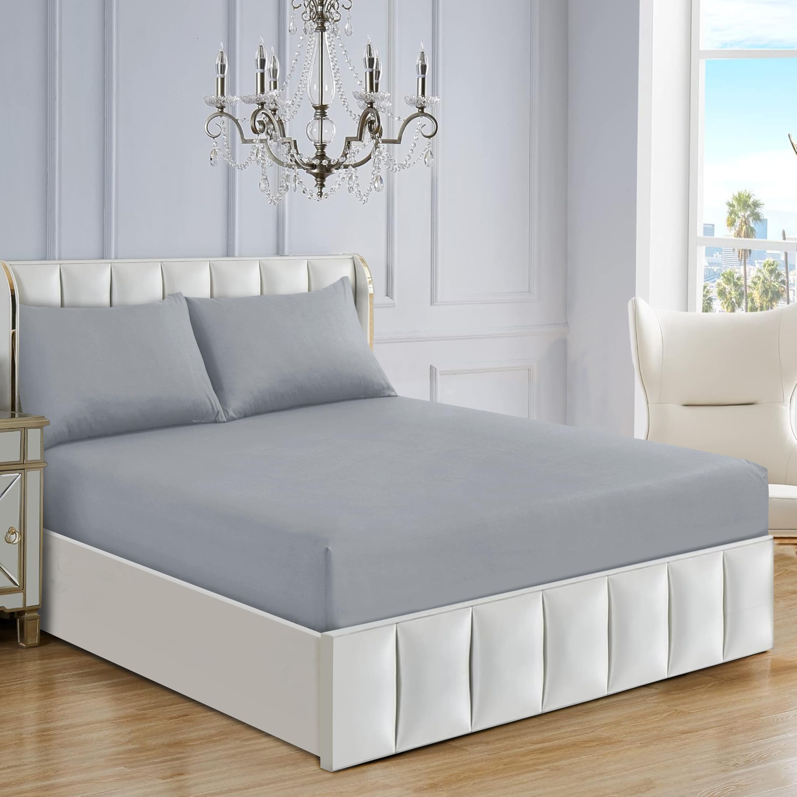Non Iron Soft Poly-Cotton Plain Dyed Fitted Sheet Single, Double, King, Super King 15 Modern Colors (Silver, King)