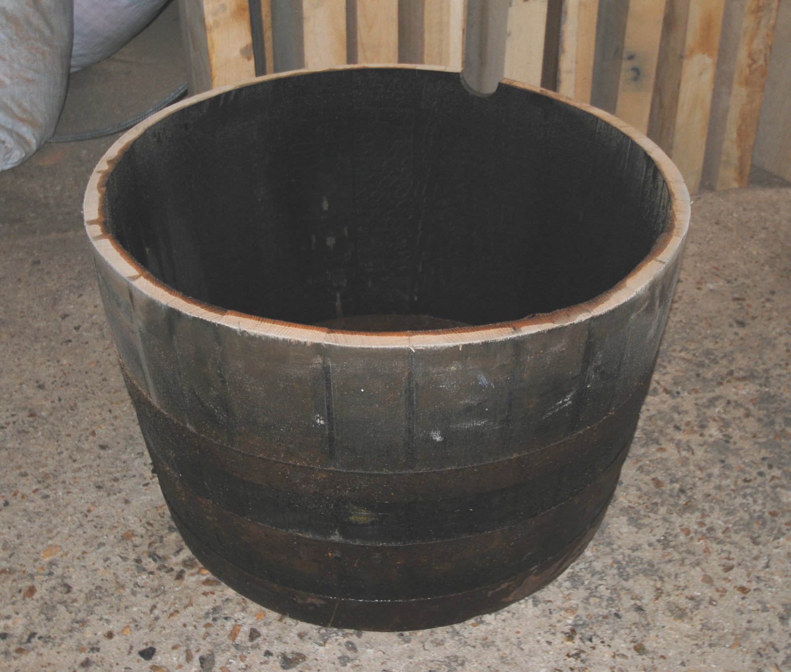 Solid Oak Half Wooden Barrel 28" Garden Planter EX Whiskey Barrel
