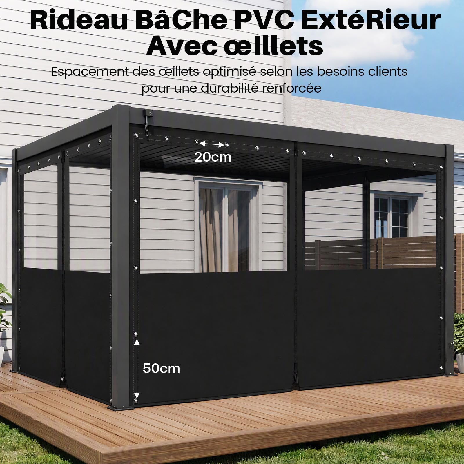 SHANNA Bâche Pergola Transparente avec Fermeture Éclair - Bâche de Protection Extérieure Imperméable Renforcée avec Œillets, Rideaux d'Extérieur pour Terrasse Serre Poulailler Tonnelle (2.5 x 3.6m)