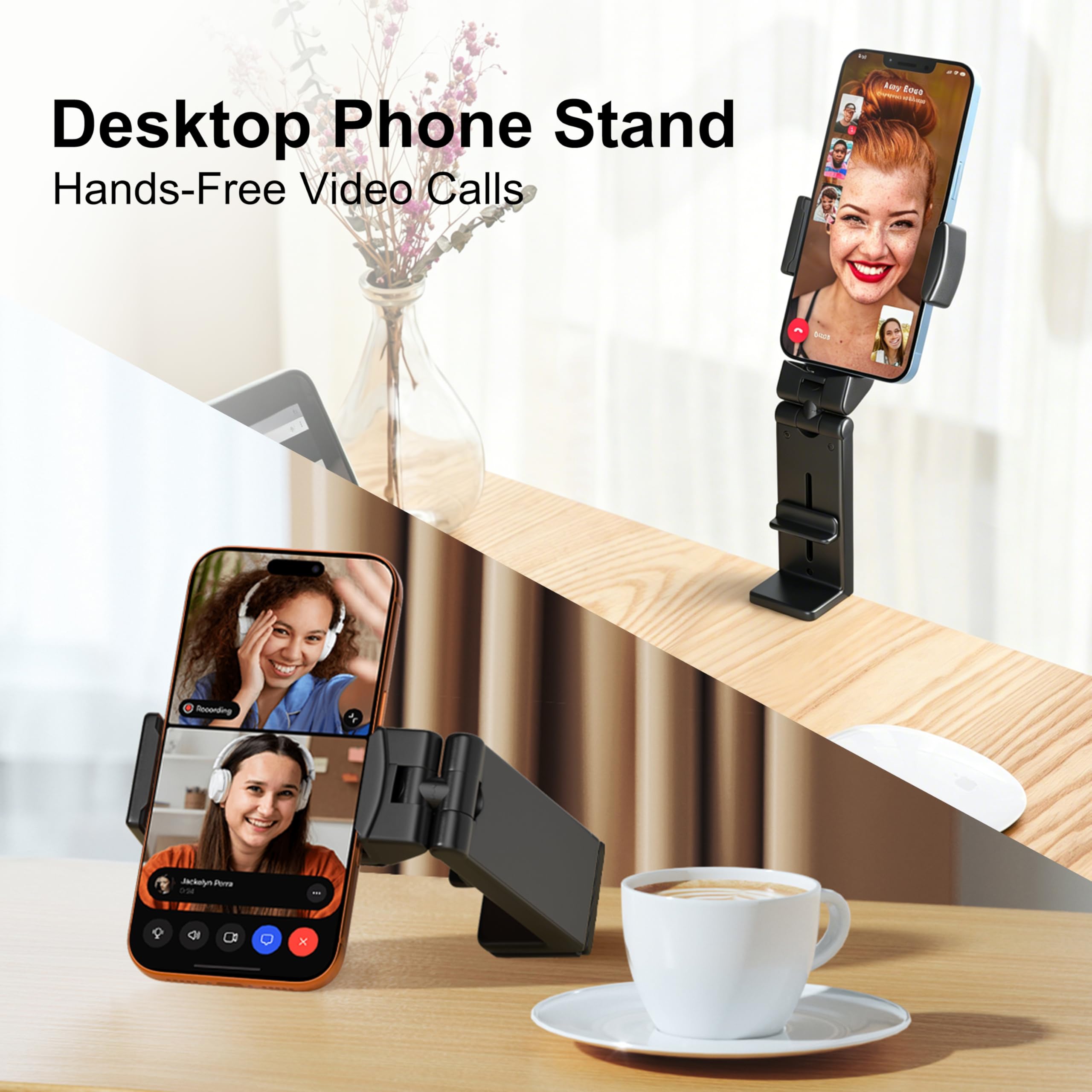 Perilogics Soporte universal para teléfono de avión, visualización manos libres con rotación multidireccional de 360 grados (negro/negro)