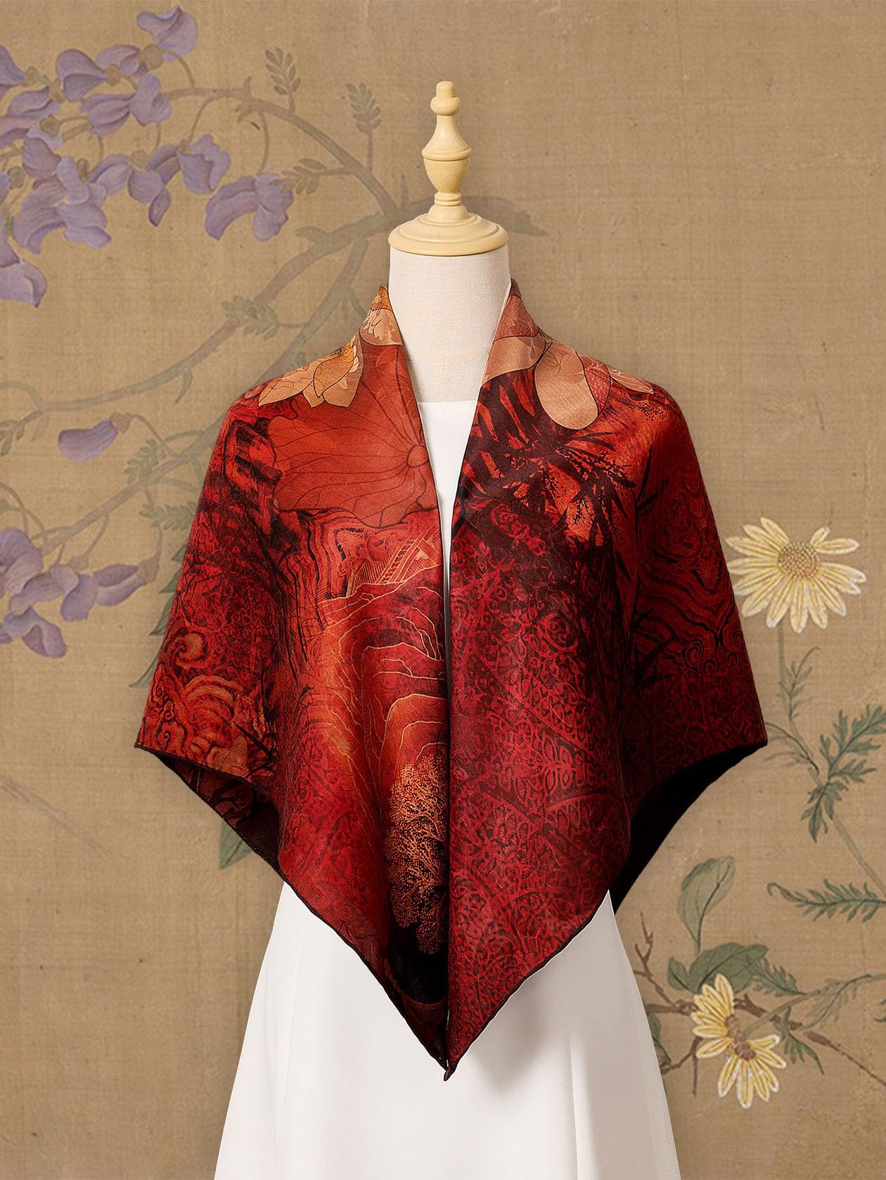 HangErFeng Jedwabny szalik Gambiered Canton Gauze Square Lotus szal damski 1658