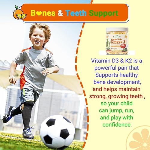 Miniatura 5 de Gomitas de algas Omega 3 para niños, 500 mg con DHA, fosfatidilserina, vitamina D3 y K2, suplemento de DHA sin azúcar para cerebro y ojos,