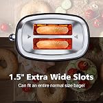 2 Slice Toaster with Cover,KETIAN Retro Stainless Steel Toasters,1.5'' Extra Wide Slot,Cancel Bagel Defrost Reheat Functions, 6 Toast Browning Settings, Removable Crumb Tray,Black