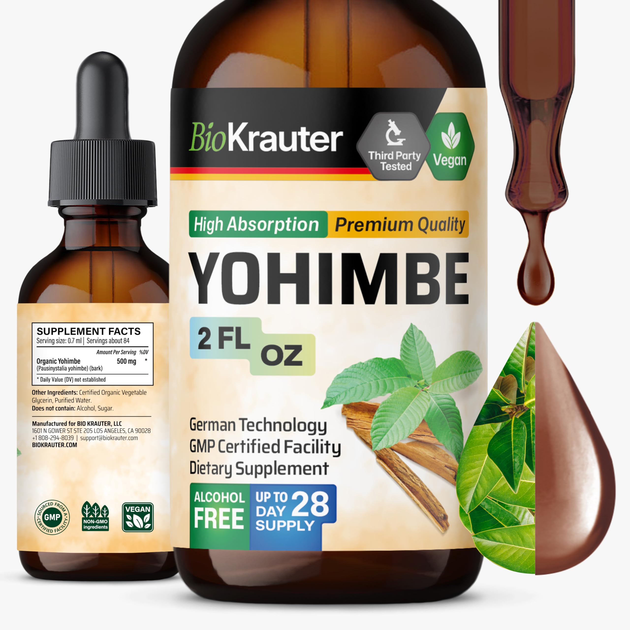 BIO KRAUTER Yohimbine for Men & Women, Vegan Yohimbe Supplements 2 Fl.Oz 2 Fl Oz (Pack of 1)