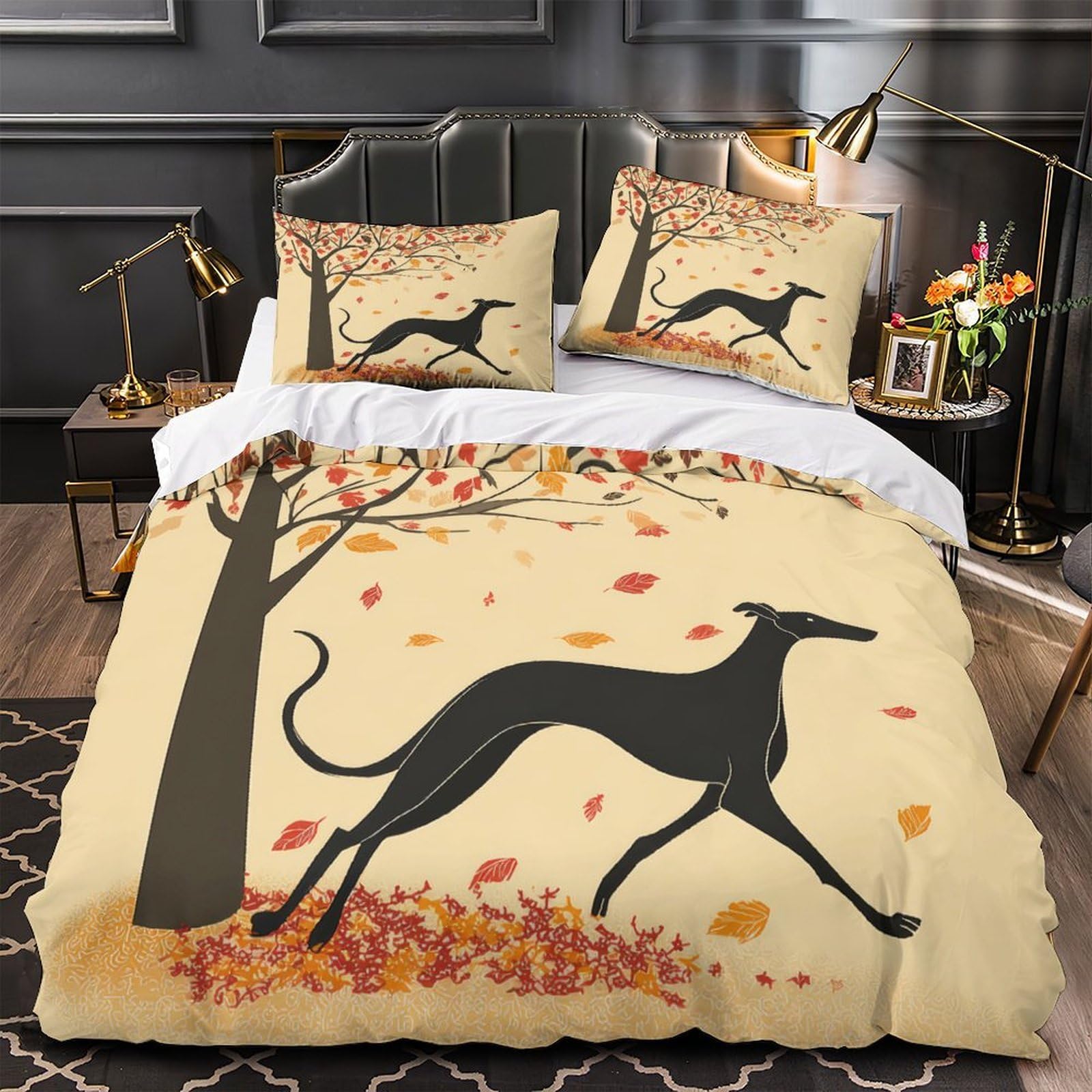 Housse de couette silhouette de chien d'automne 140x200 microfibre