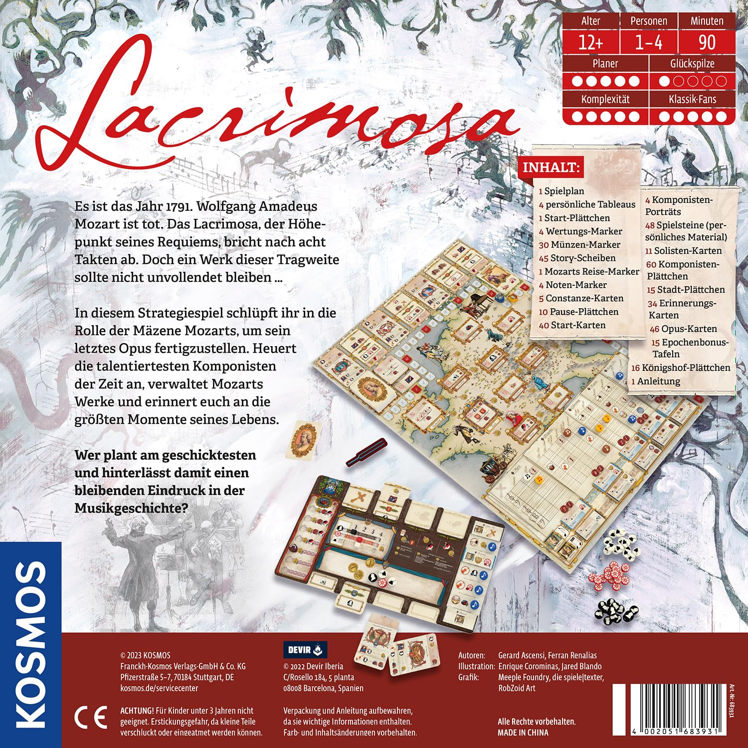 KOSMOS 683931 Lacrimosa, Mozart Tracks Folgen, Juego de Estrategia con Tema histórico-Musical, Juego de Mesa, Eurogame, Juego de conocedor para 14 Personas a Partir de 12 años