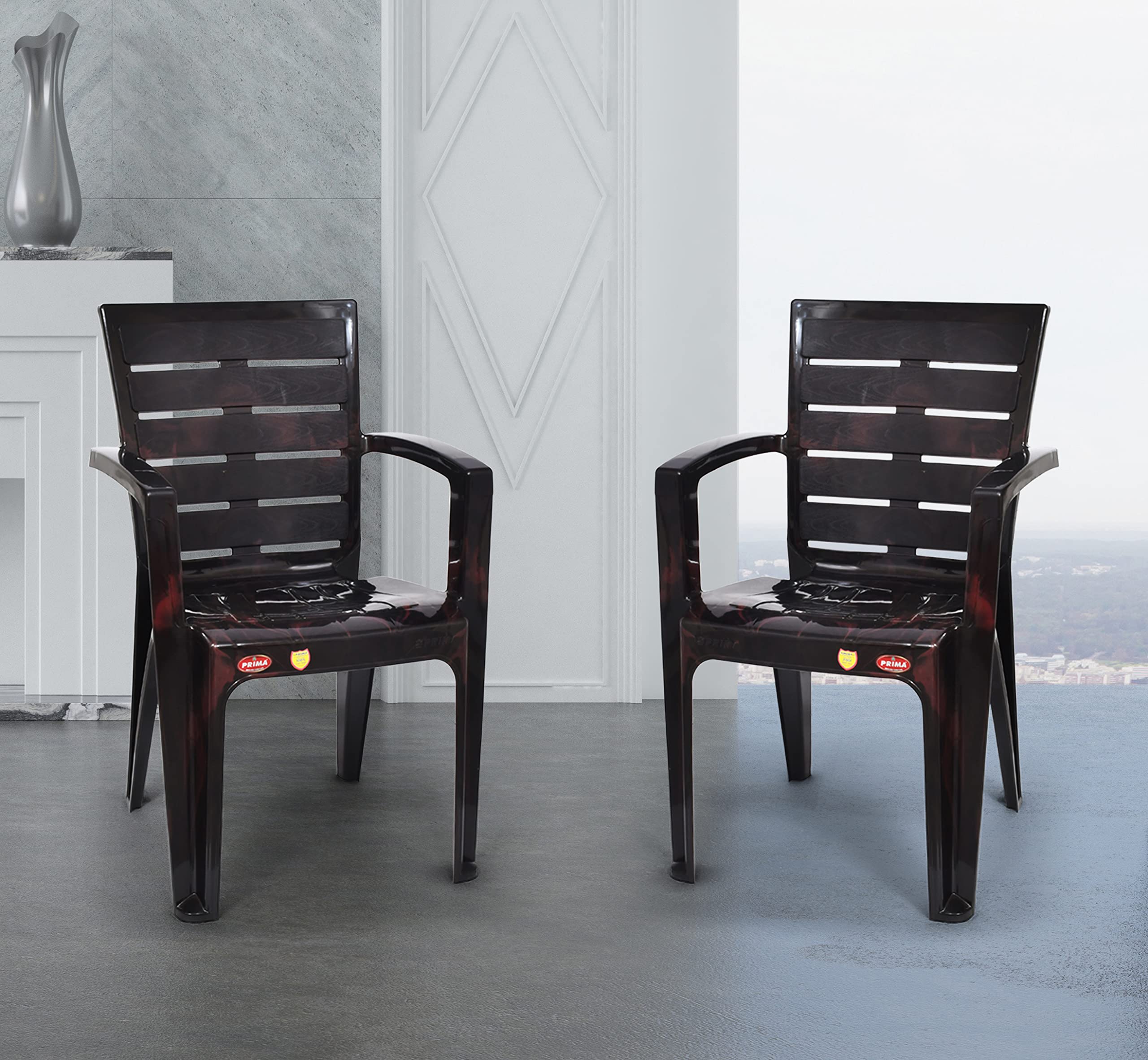 Prima Plastic Chair for Living Room | Set of 2 | Chair for Home, Living Room, Outdoor | Stackable Chair with arm | 100% Virgin Plastic | Big Boss 2 (Cherry Dark Colour)-image-33