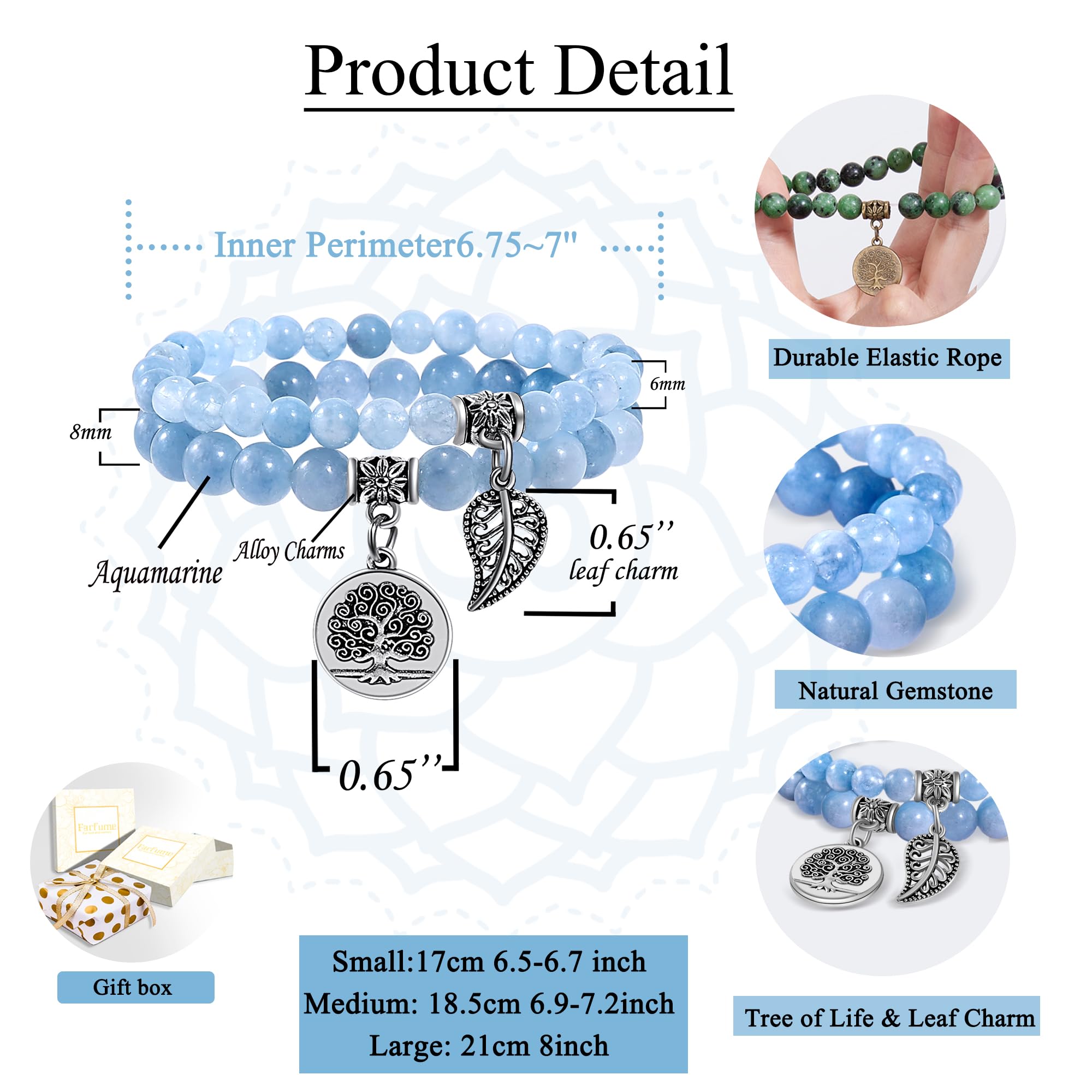 Farfume Braccialetti Chakra da donna - Bracciale con cristalli di pietre curative per donna Bracciale con pietre preziose naturali - Un set di braccialetti con doppia perla