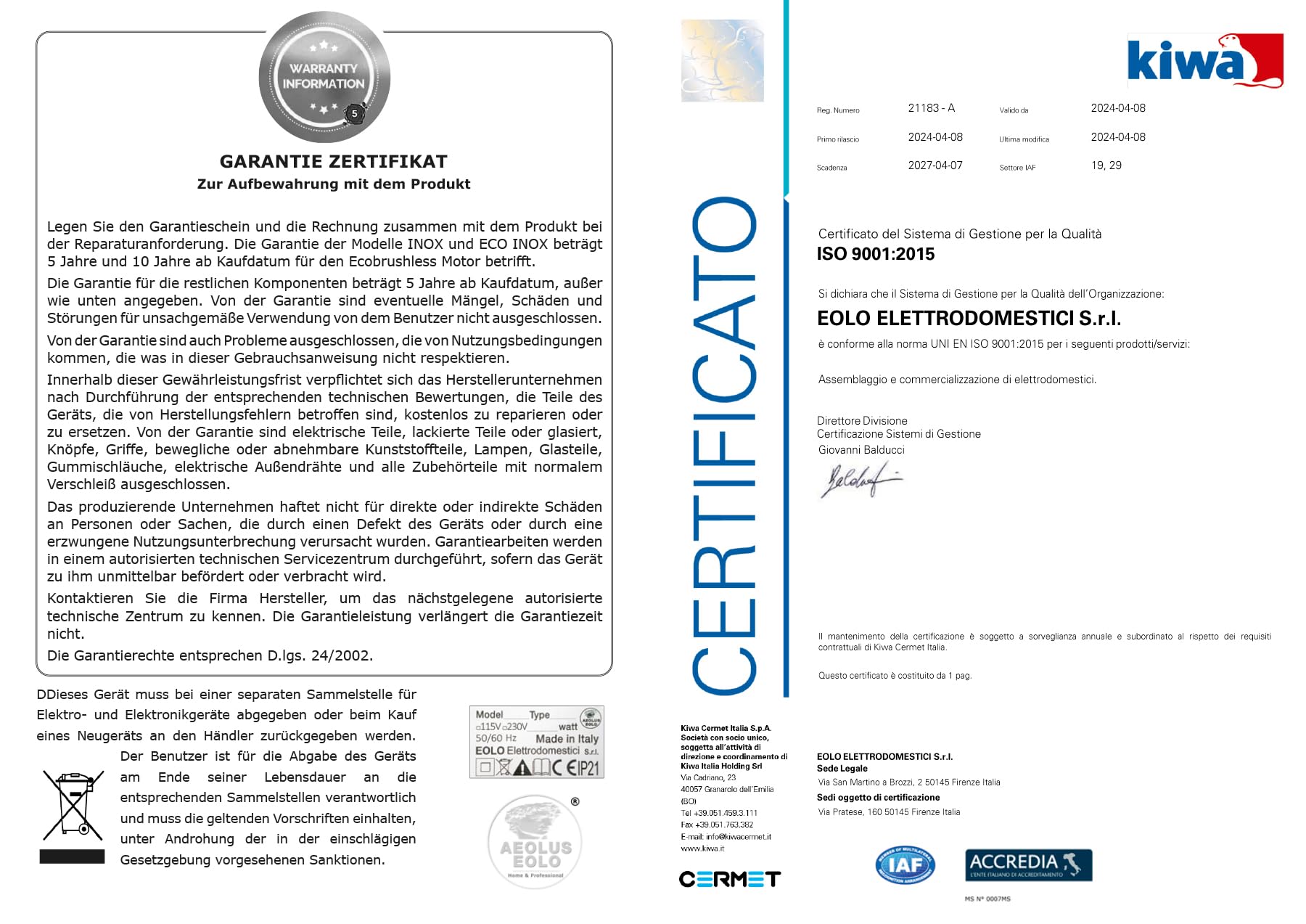 EOLO Bügelpuppe SA06 SP ECO INOX trocknet bügelt frischt auf und desinfiziert automatisch Hemden Poloshirts Hosen Jeans und Stoffe 3 Programme Bügelpuppe Basis mit Höhenverstellung 5 Räder A ++
