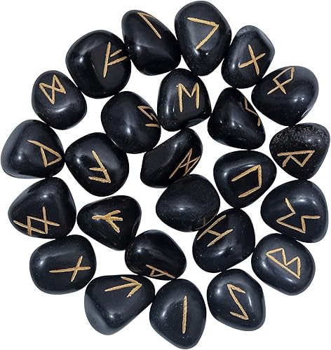 Crocon Juego de piedras de runa de obsidiana negra grabadas con runas de cristal de élder futhark, runas curativas de reiki para meditación y disponible en Yaxa Costa Rica