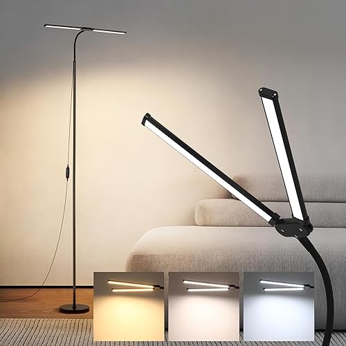 Miniatura 1 de Lámpara de pie LED, lámparas de pie brillantes de 18 W para sala de estar, 3 modos de color, 10 de brillo, cuello de cisne flexible ajustable y 4