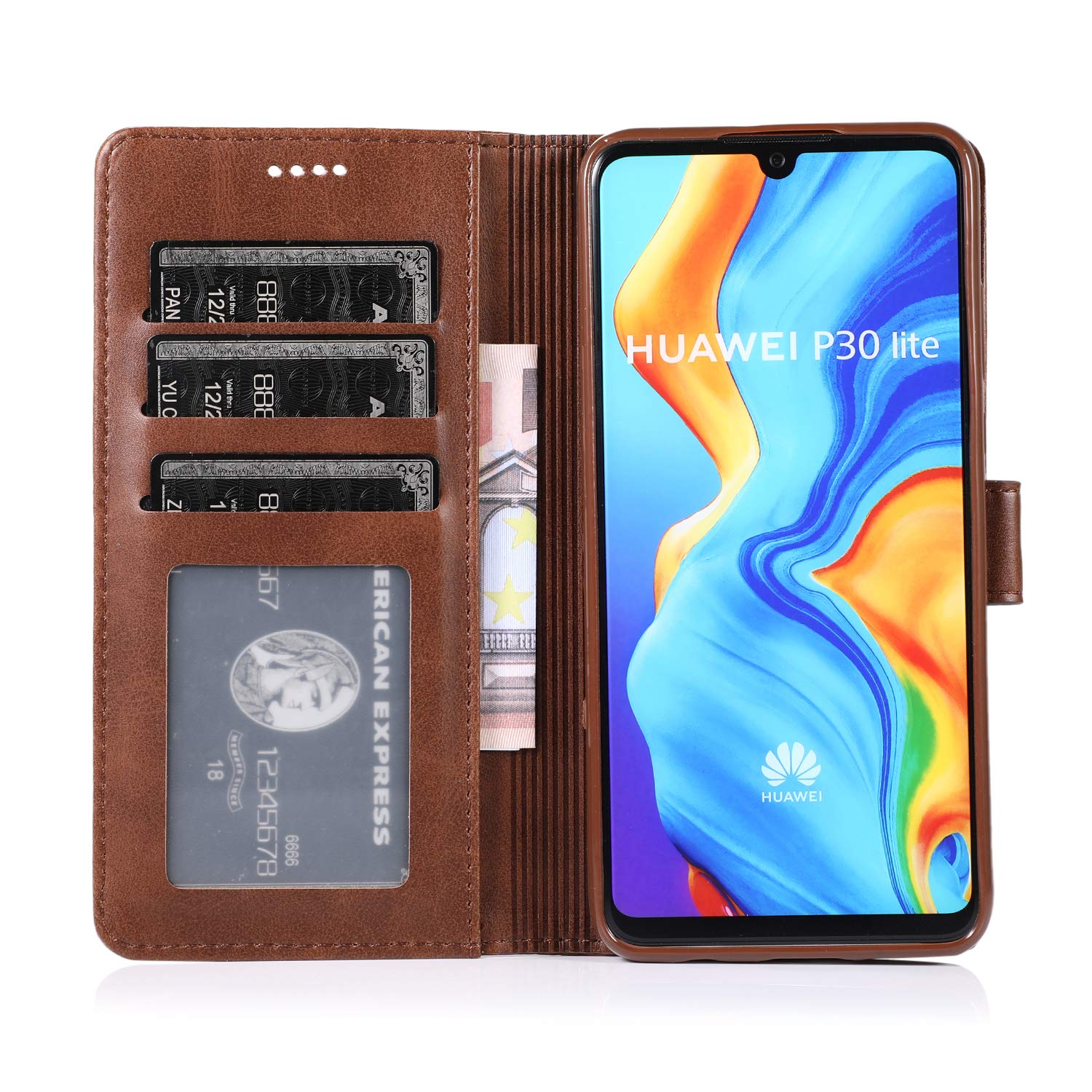 Custodia In Pelle PU Con Portafoglio Per Huawei P30 Lite – Chiusura Magnetica, 2 Slot Per Carte, Supporto Per Video, Chocoyi - 2