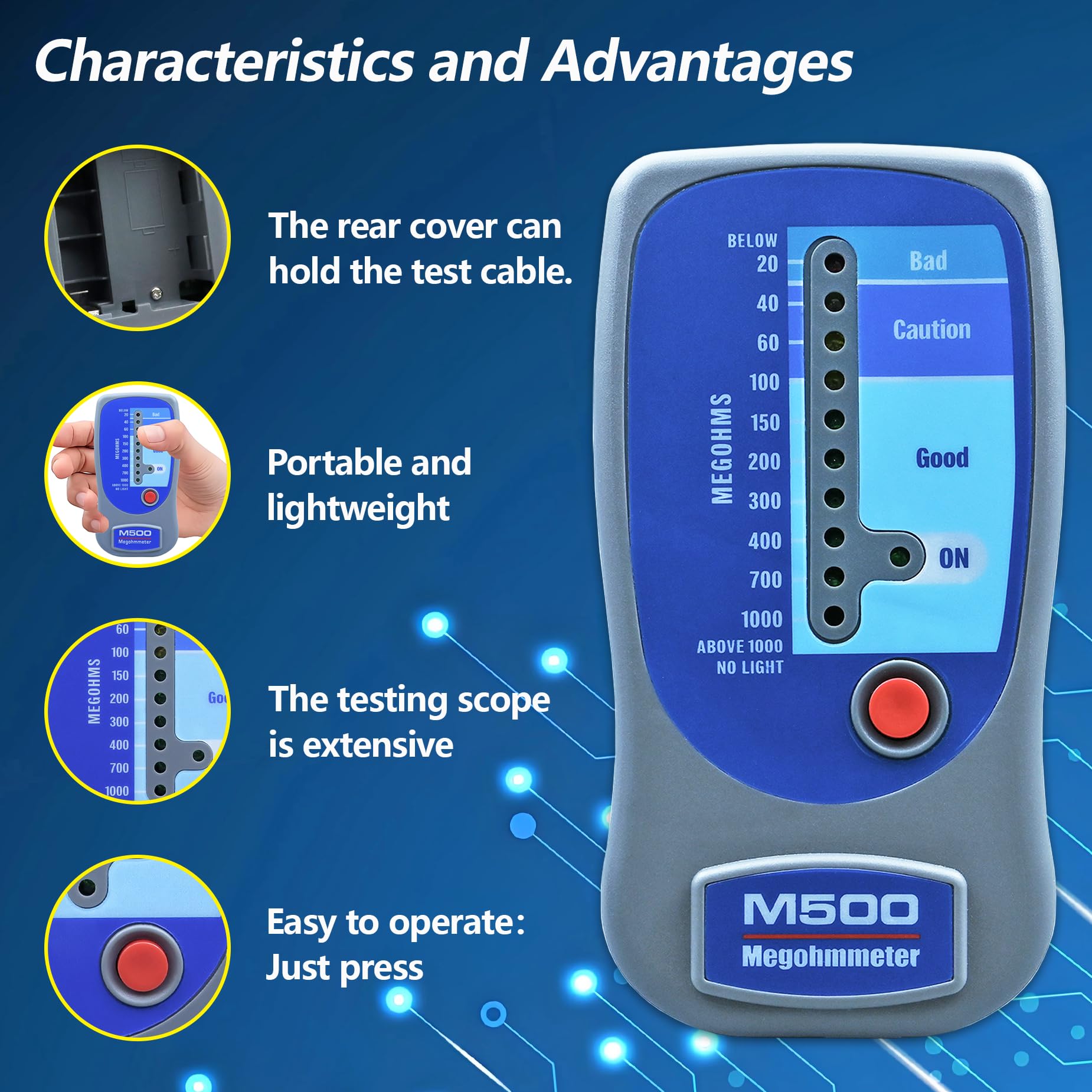 M500 Insulation Megohmmeter, Compatible with Supco M500 Tester up to 1000MΩ — Amazon image 2