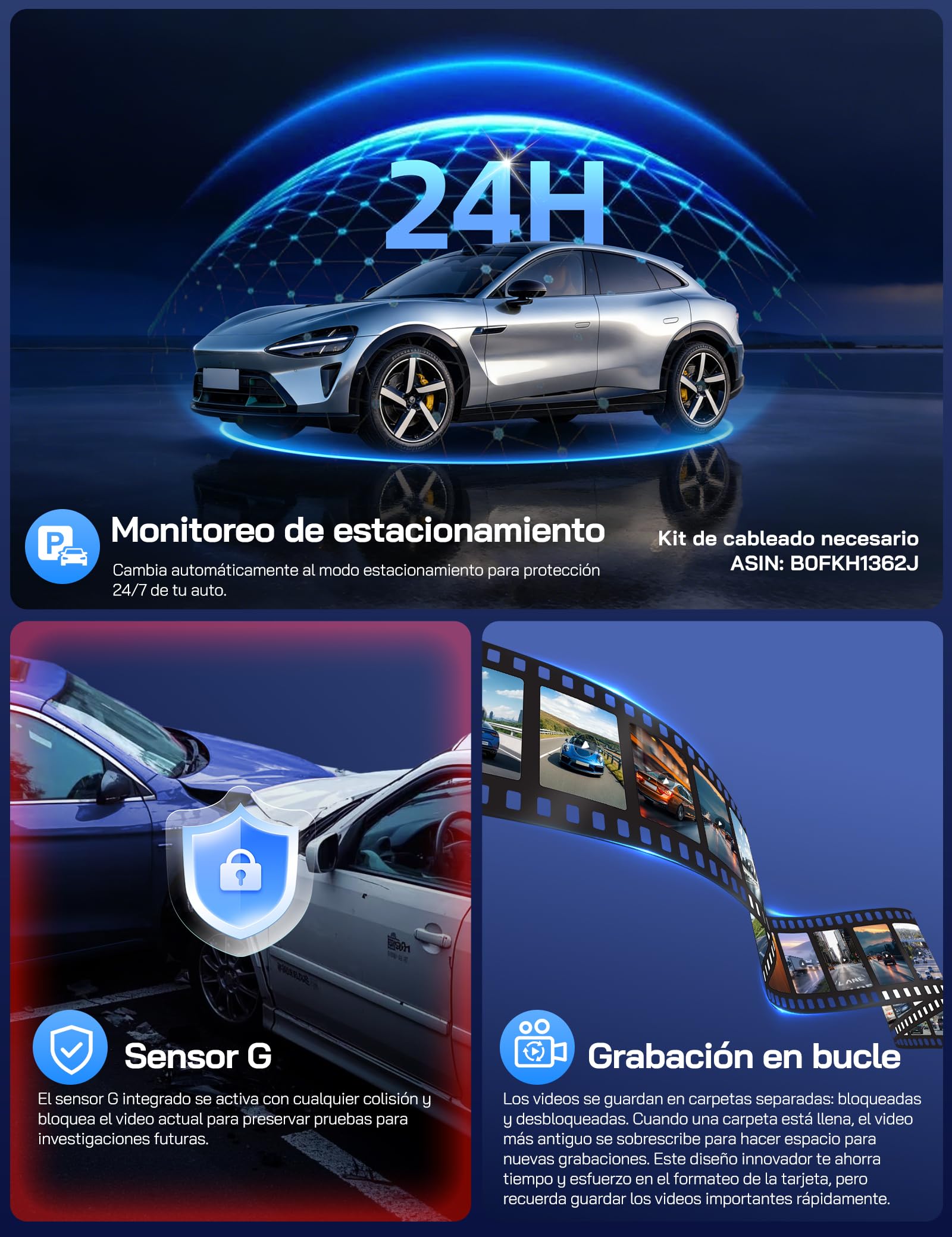WOLFANG 4K Dashcam, Cámara de Coche con WiFi & App Control con, Cámara para Coche 2160P Dashcam con App, 3.19" IPS, Visión Nocturna, Grabación en Bucle, Sensor G, WDR, Soporta Modo Parking 24H