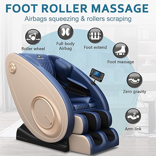 Miniatura 7 de Silla de masaje con conexión de dientes azules y altavoz, reclinable con gravedad cero con presión de aire de cuerpo completo, fácil de usar en casa