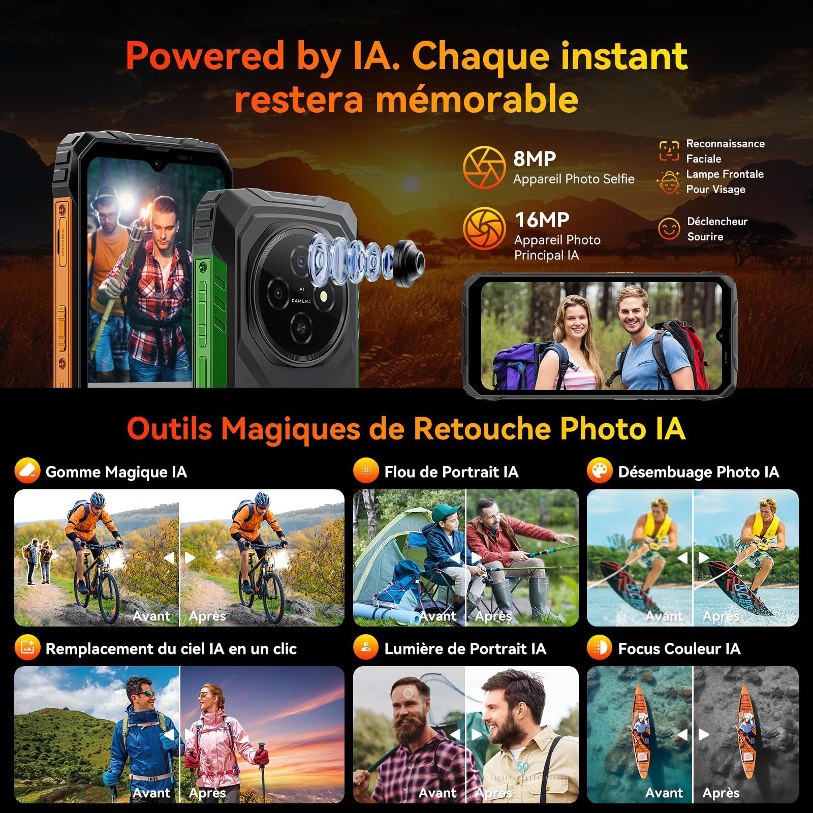 Blackview Téléphone Portable Incassable, Smartphone Incassable 10000mAh, Android 16 Telephone Incassable, IP68/IP69K, Jusqu’à 12GB+128GB (TF 2TB), 6,56" 90Hz, Double SIM, NFC, GPS, 3 Ans de Garantie