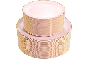 Pink Plastic Plates by PULOTE: 100-Piece Party Pack for Weddings and Events
