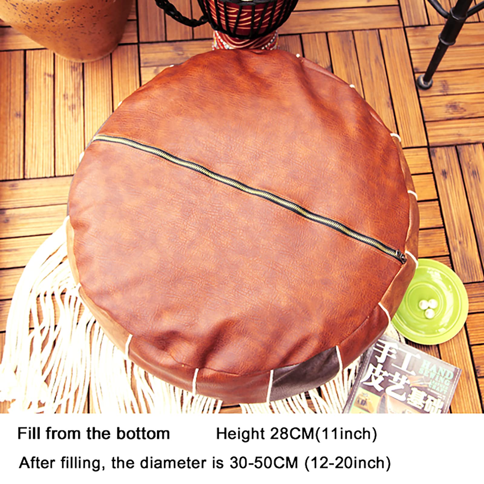 Pouf in pelle di alta qualità non imbottito, autentico pouf marocchino, elegante copertura per poggiapiedi rotondo – soluzione multifunzionale per la casa moderna