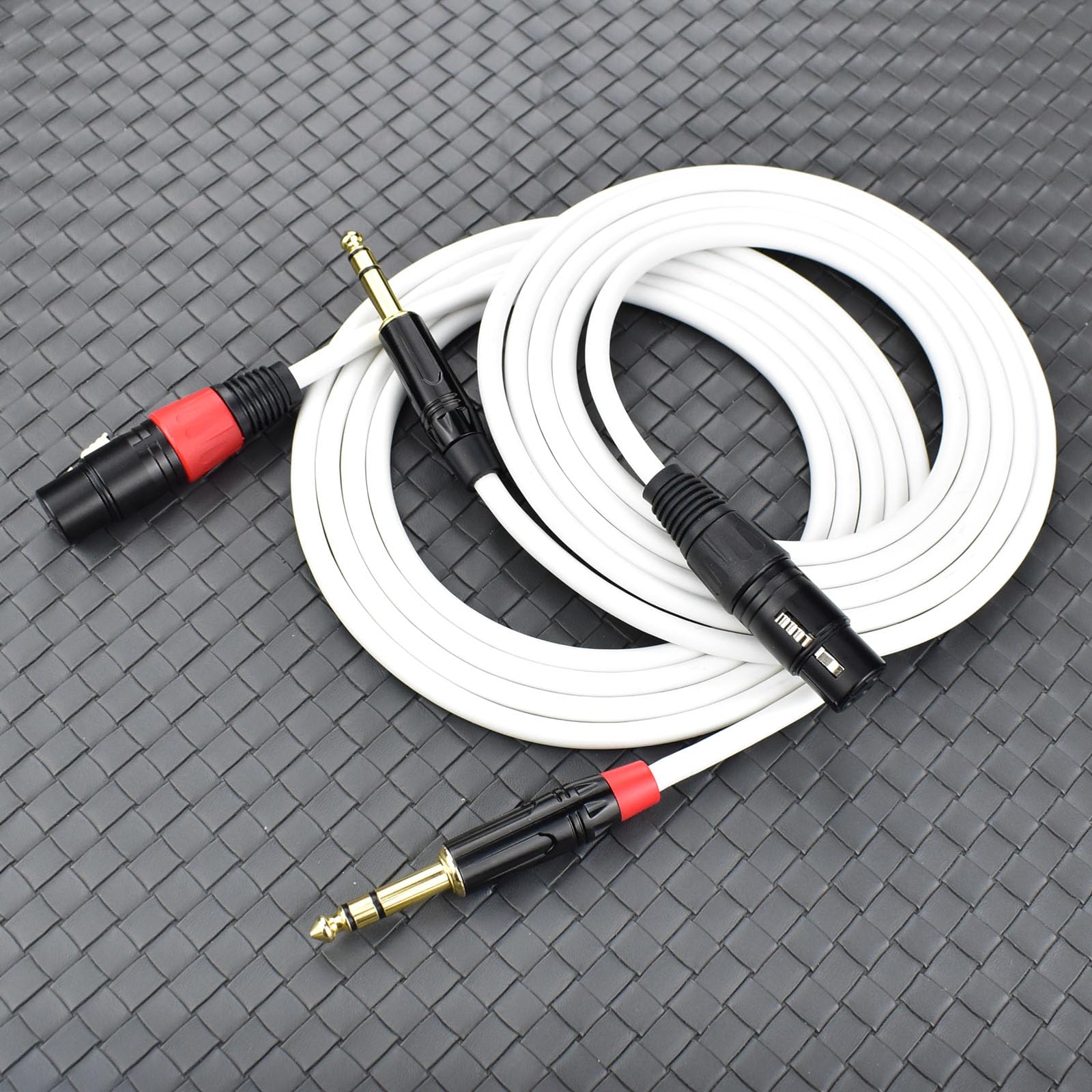 XLR-Buchse auf 1/4-Zoll-Mikrofonkabel, 3 m, symmetrisches 1/4-Zoll-TRS-Adapterkabel, vergoldete Stecker, weiß, geräuschfrei, 2 Stück