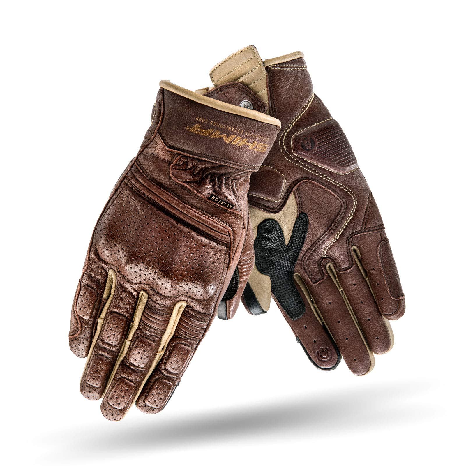 SHIMA AVIATOR Guantes Moto Hombre Cuero Homologados Corto Verano Motos Guante Ventilado Certificatos Con Protección Motorista Racing Protecciones Ventilación Verão (Hombre, Marrón, L)