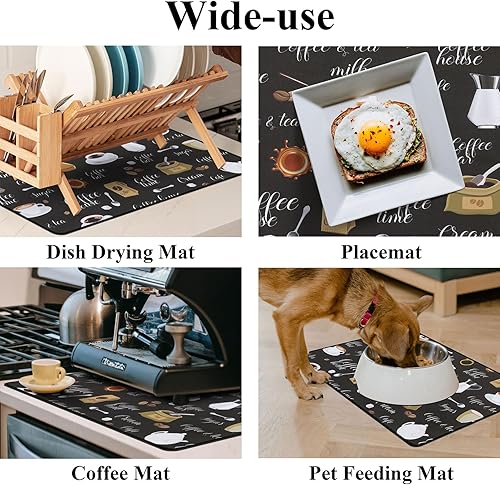 Miniatura 7 de SHACOS Tapete de café 2 piezas de 12 x 19 pulgadas absorbente y antideslizante para encimeras accesorios de cafetería tapete de secado de platos de