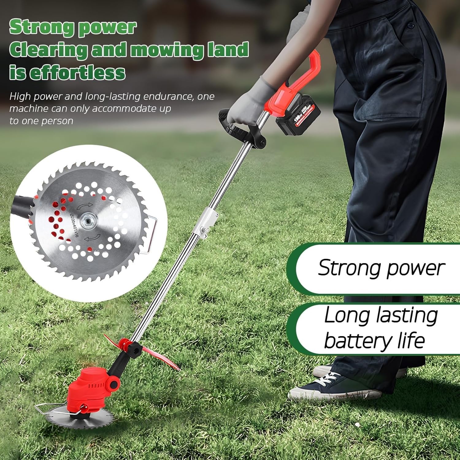 Motoazada y Recortadora de jardín eléctrica Multifuncional, cultivadora de Altura Ajustable, batería Recargable, Mango ergonómico for huerto, montaña, huerto.