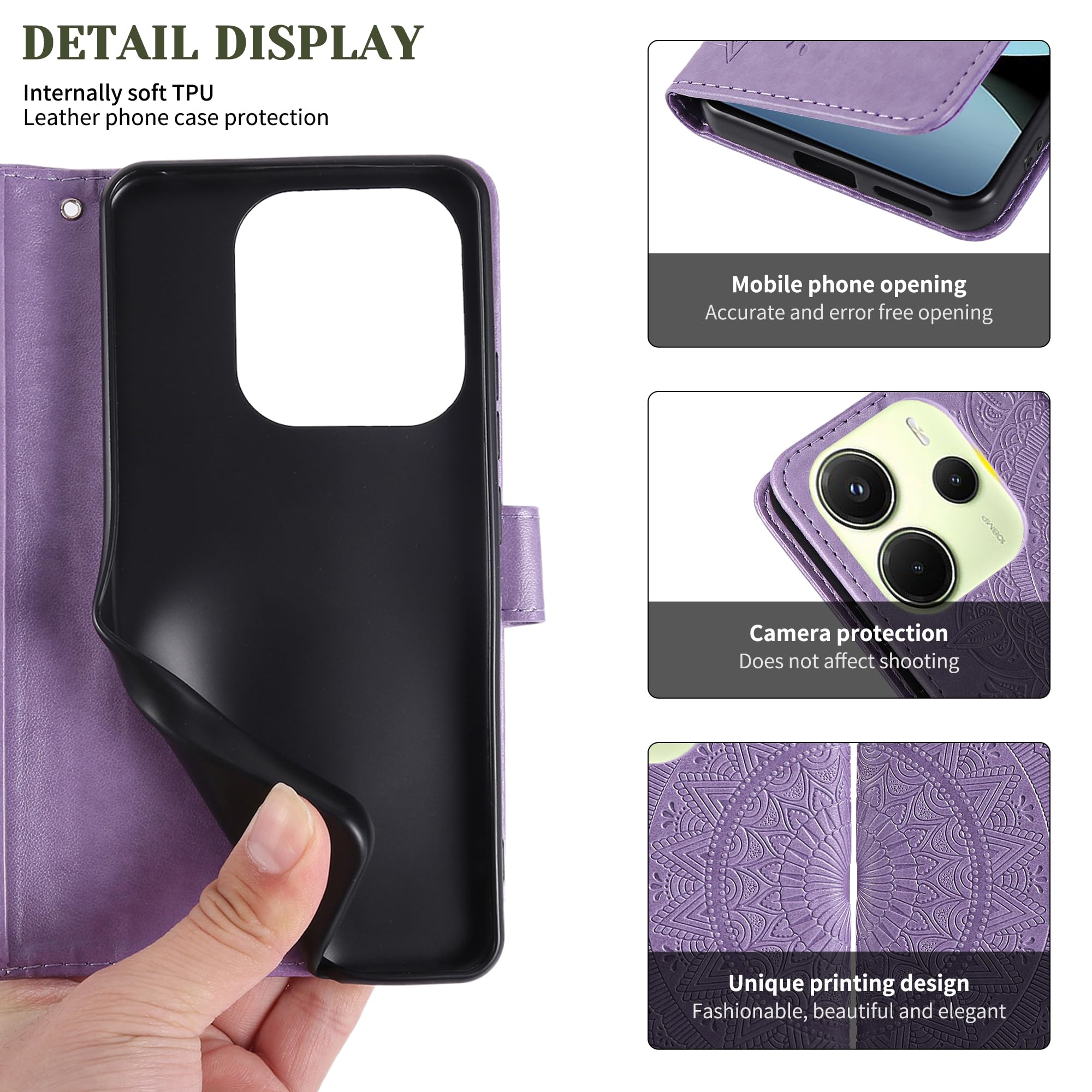 Abuenora Cover Libro Per Xiaomi Redmi Note 14 4G (EU) - Pelle Con Portafoglio RFID, Lilla - 2
