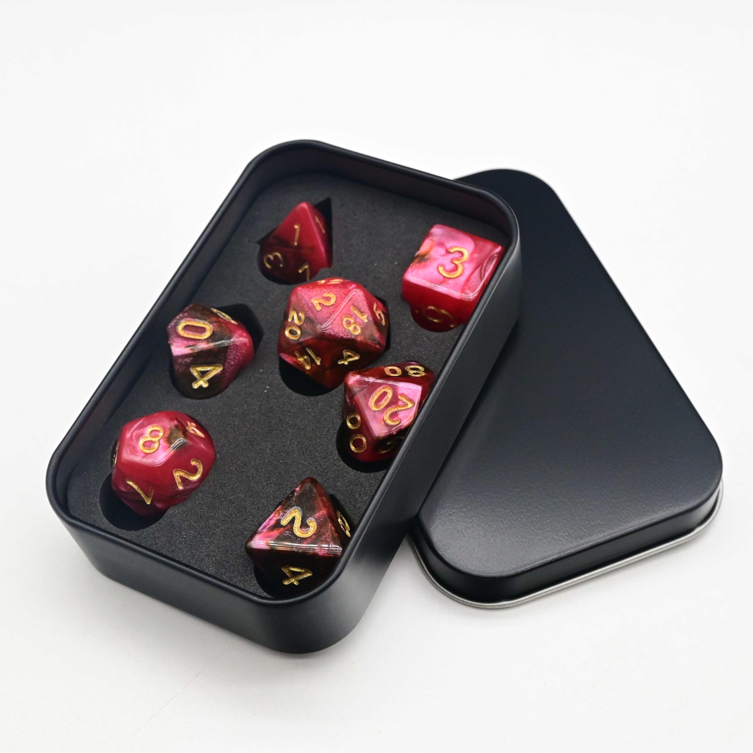 Dungeons and Dragons Dados de rol, Dados D&D, Set DND Dice, Dados poliédricos con Caja metálica, Juego de Dados d&d con Caja (Dark Red-Black)
