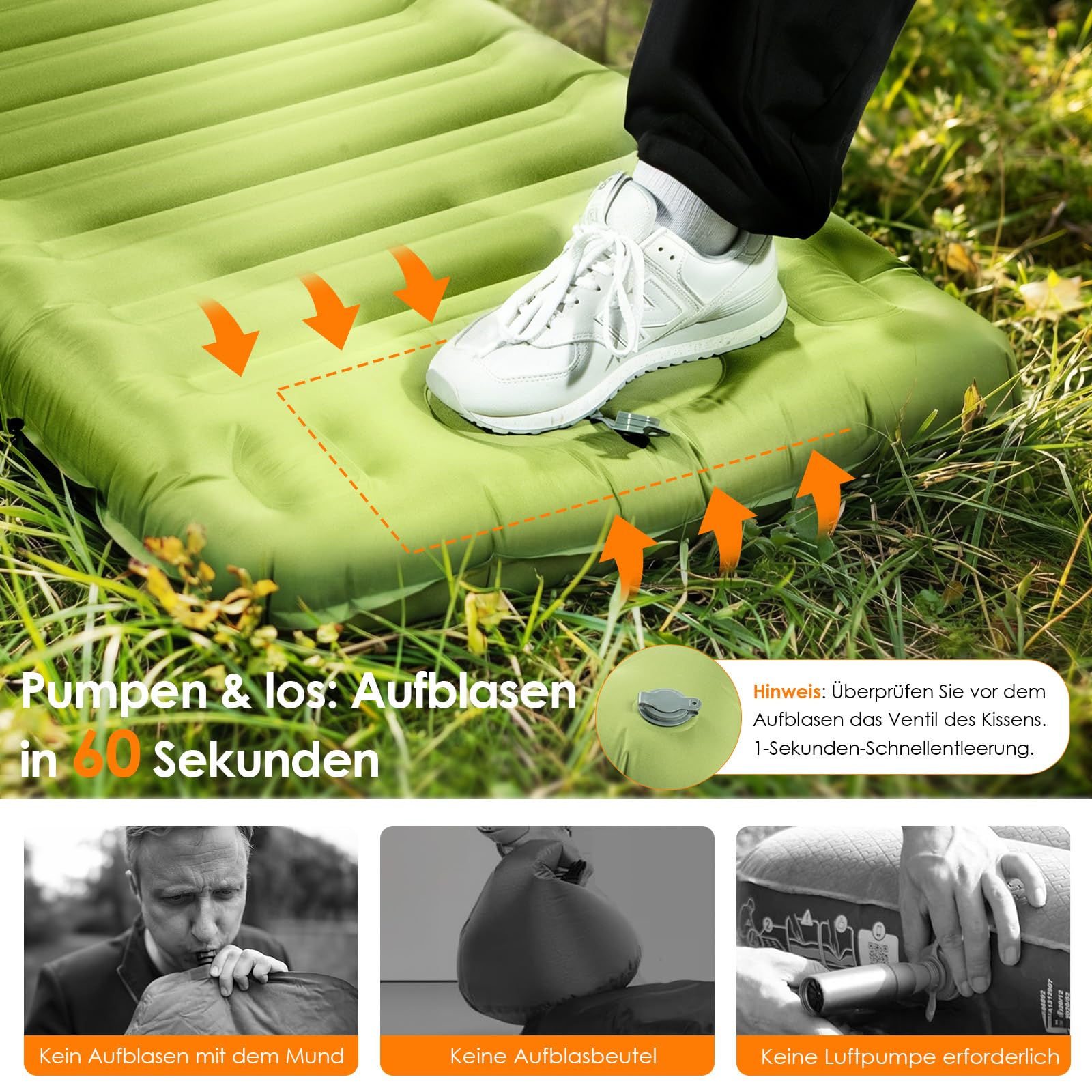 Minthouz Isomatte Camping, Ultraleicht Luftmatratze Camping mit Fußpumpe & Kissen Tragbare Aufblasbare Matratze Strapazierfähiges Campingmatratze für Wandern Strand Outdoor Reise