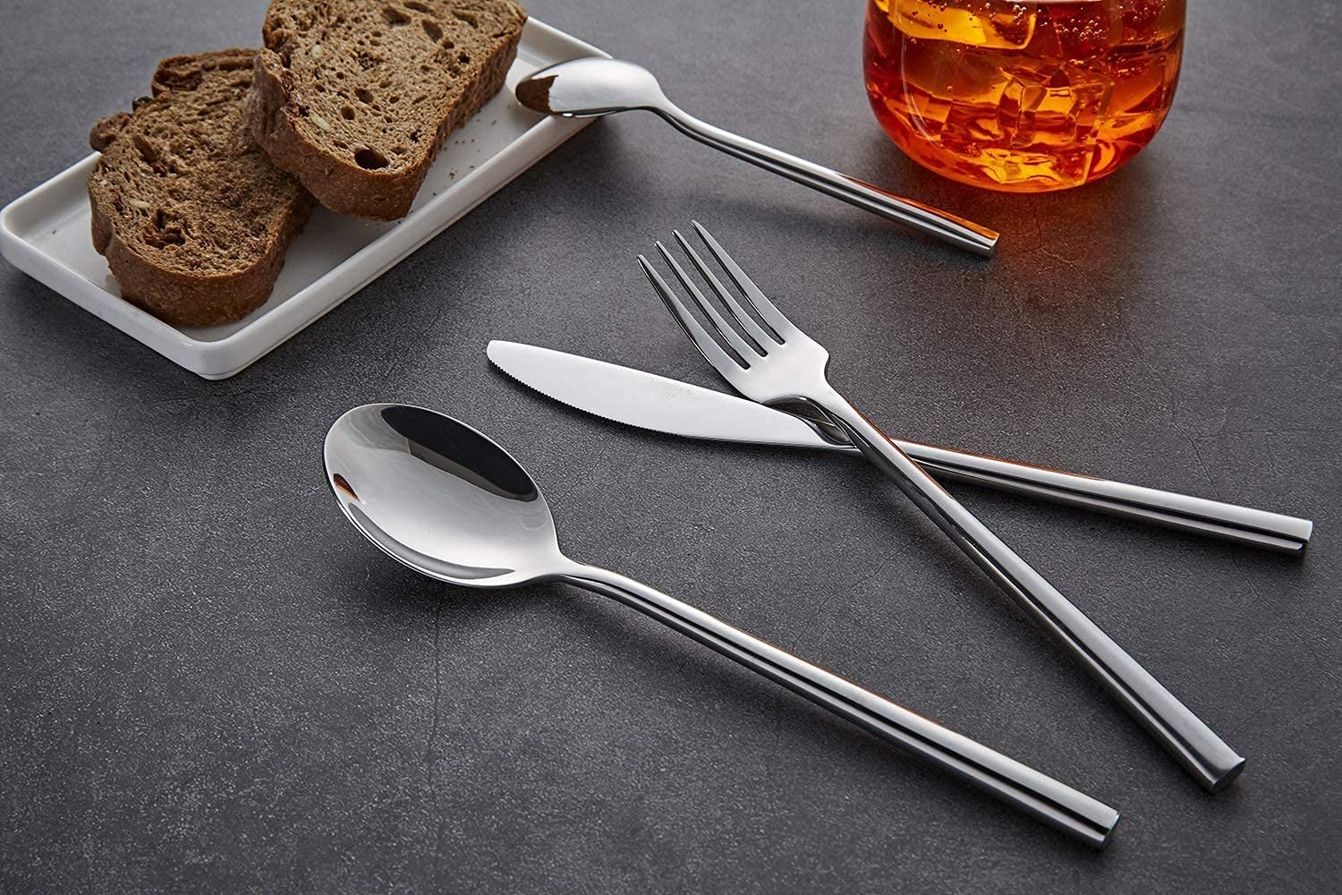 EXZACT 24 Pièces Couverts Forgés Inox pour 6 Personnes | Lave Vaisselle Finition Miroir Polie Avec Manche Slim Moderne Pour Repas Famille Fêtes Maison Et Usage Quotidien