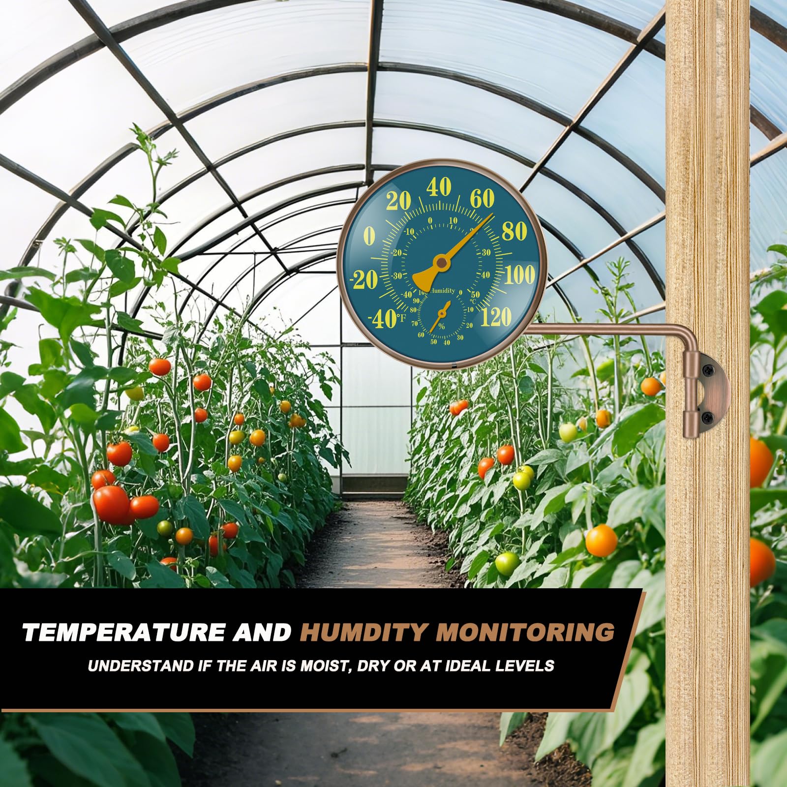 10,2 cm Messing-Außenthermometer, Messing-Schwenk-Temperaturmessgerät mit Luftfeuchtigkeit, Analog-Temperaturanzeige, Außen-dekoratives Thermometer für Terrasse, Fenster, Gewächshaus, Garage (lange