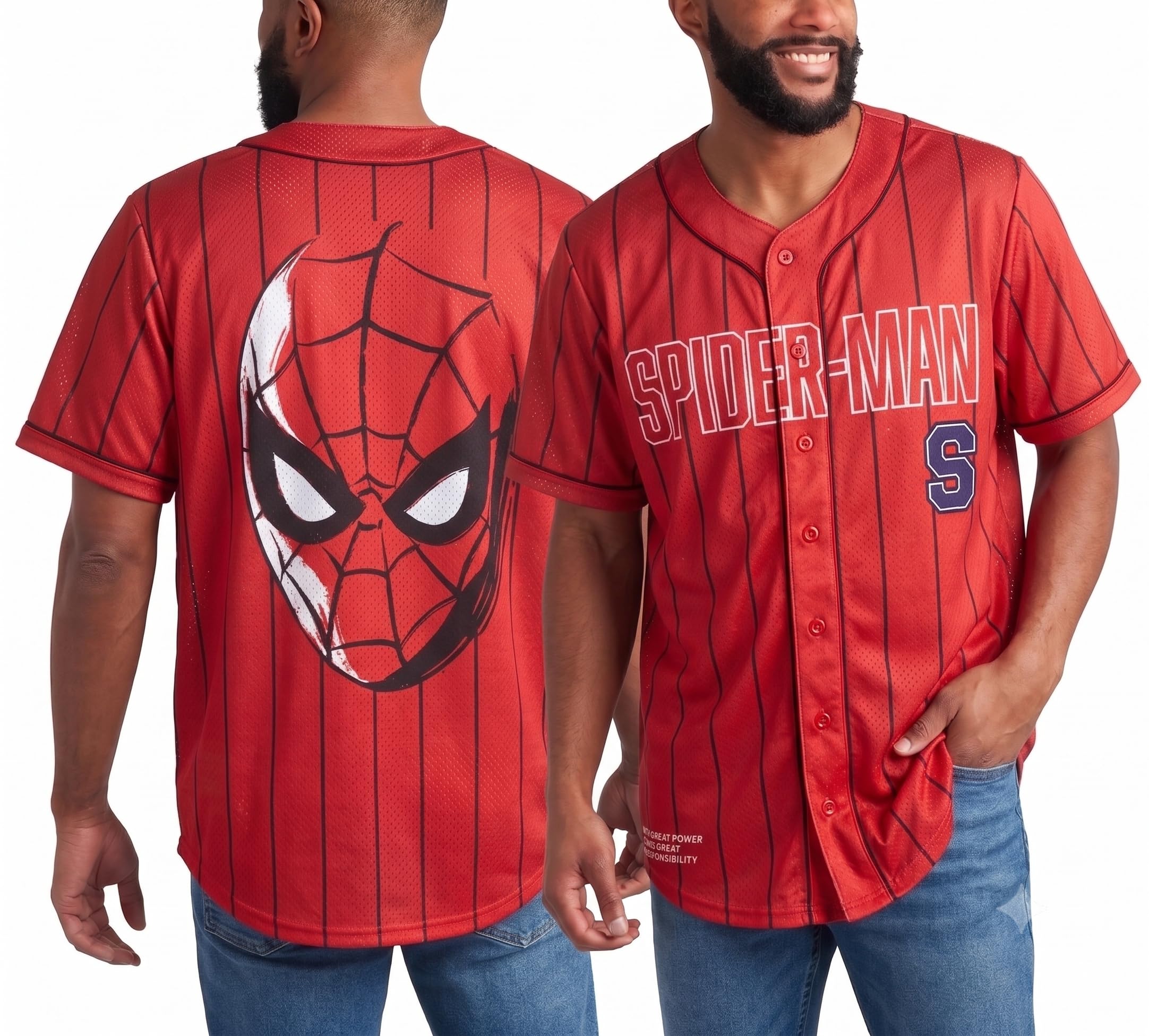Marvel Mens Spiderman Baseball Jersey Novelty Fashion Spidey Shirt