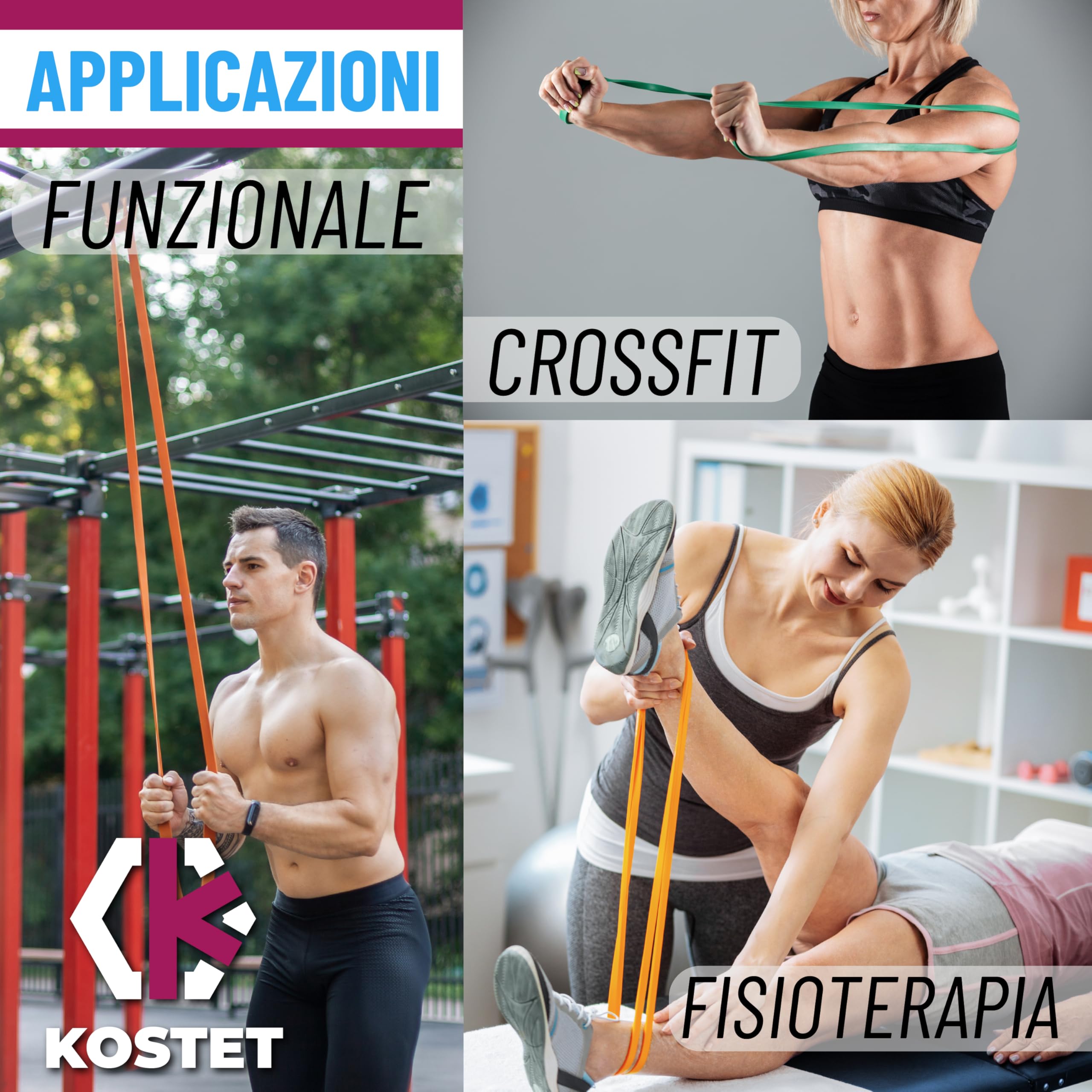 Kostet Set 4 Elastici Fitness Con Ancore - Per Allenamento A Casa O In Palestra - Foto 5